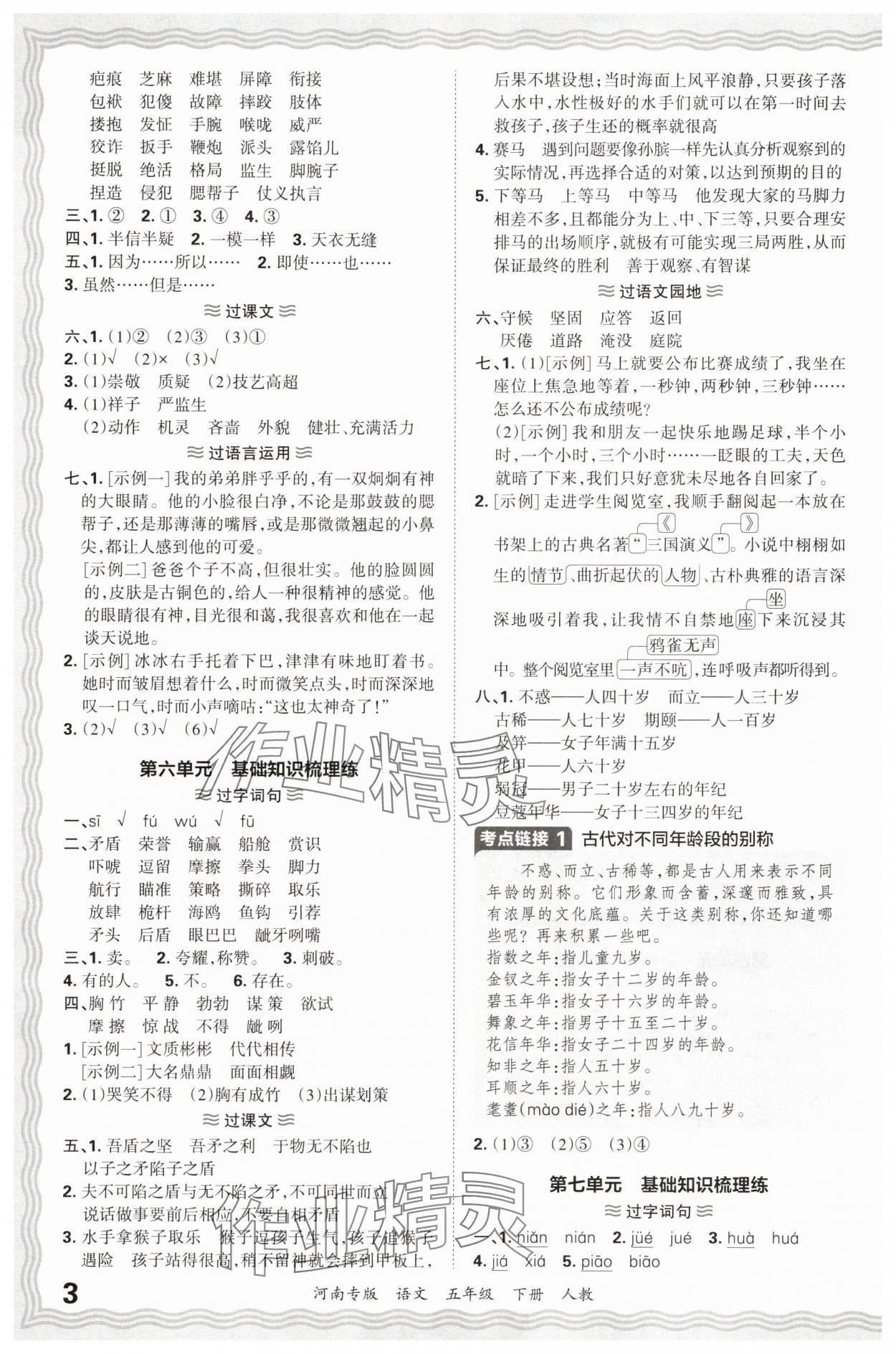 2025年王朝霞各地期末试卷精选五年级语文下册人教版河南专版 参考答案第3页