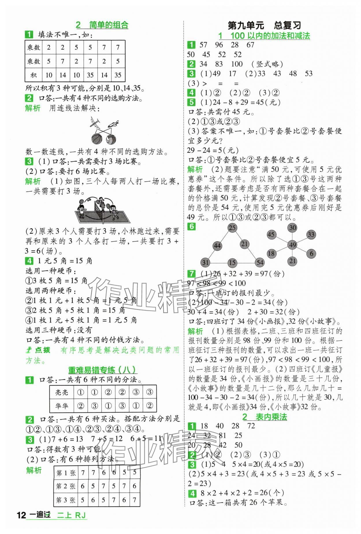 2024年一遍過二年級小學(xué)數(shù)學(xué)上冊人教版 參考答案第12頁