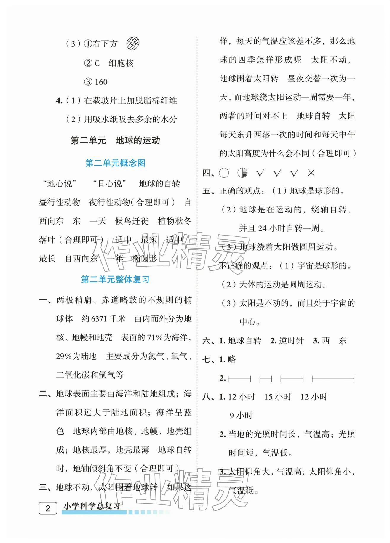 2026年名师面对面小学科学总复习&nbsp;参考答案第2页