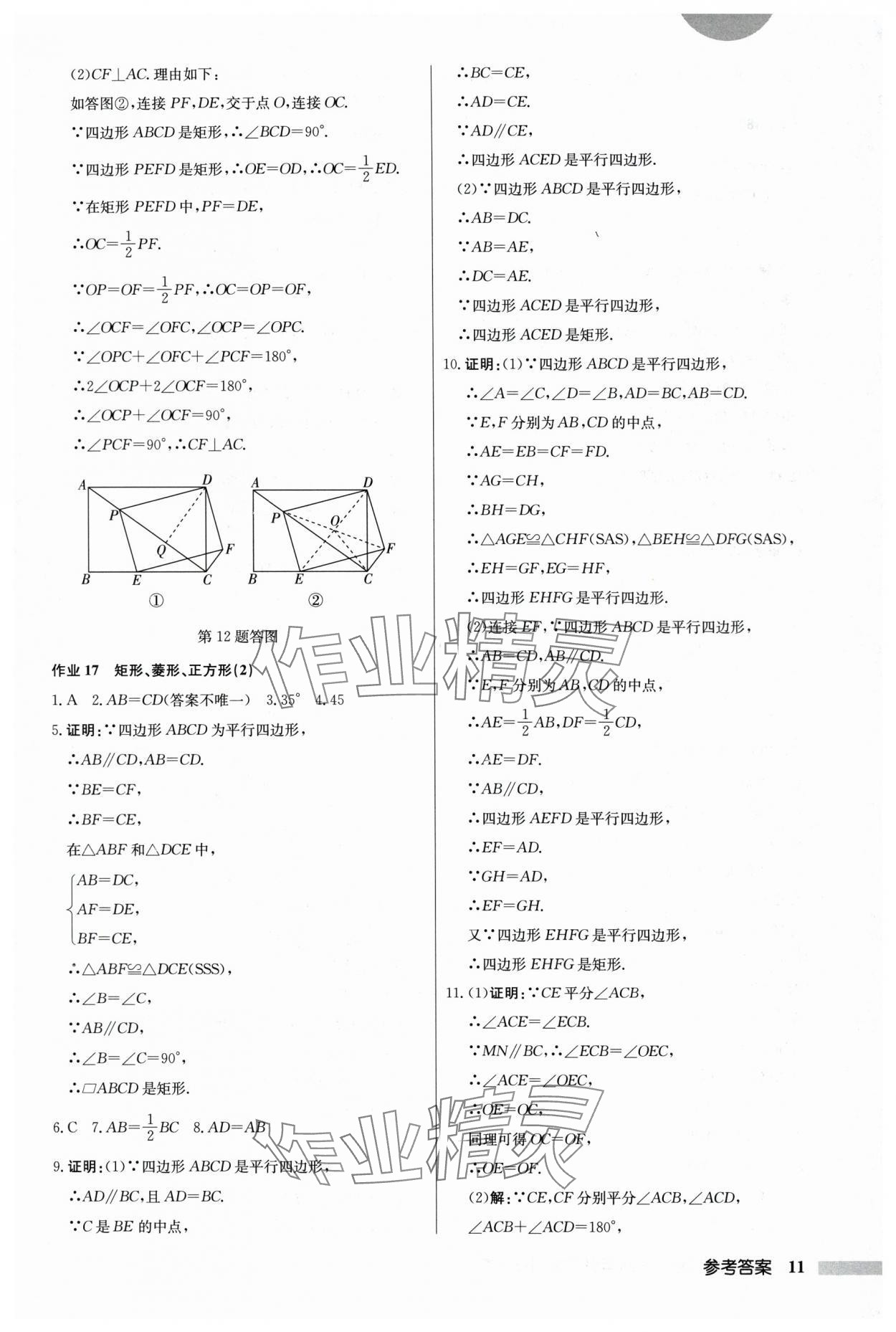 2024年启东中学作业本八年级数学下册江苏版 参考答案第11页