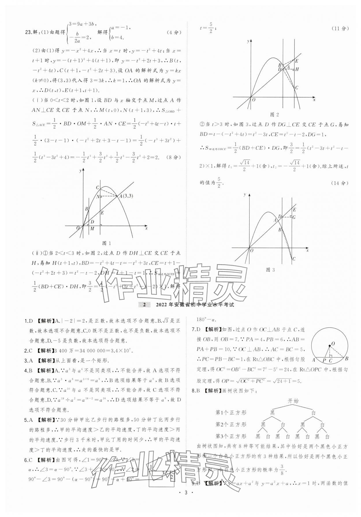 2024年金卷王安徽中考試題匯編數(shù)學 參考答案第3頁