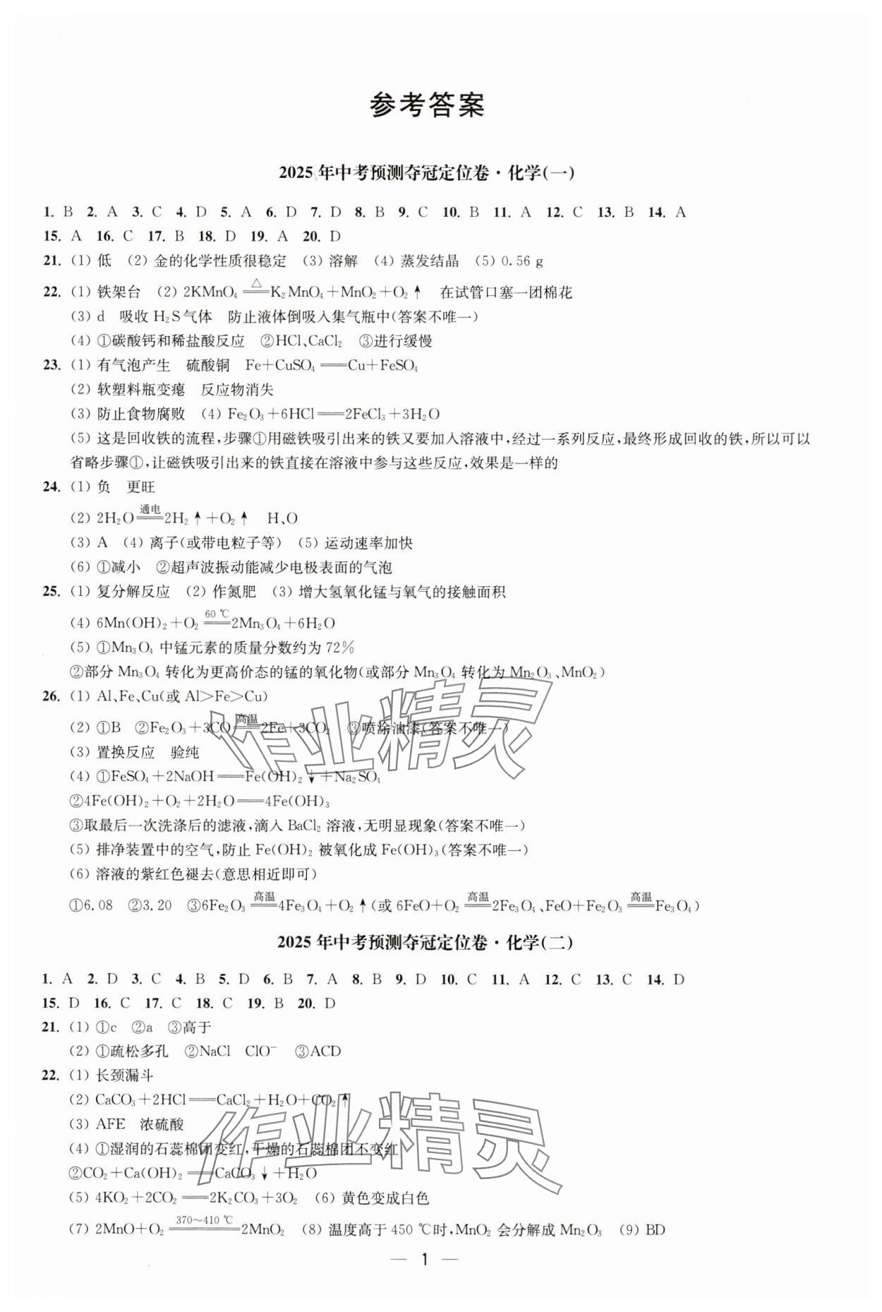 2025年中考预测夺冠定位卷化学江苏专版 第1页
