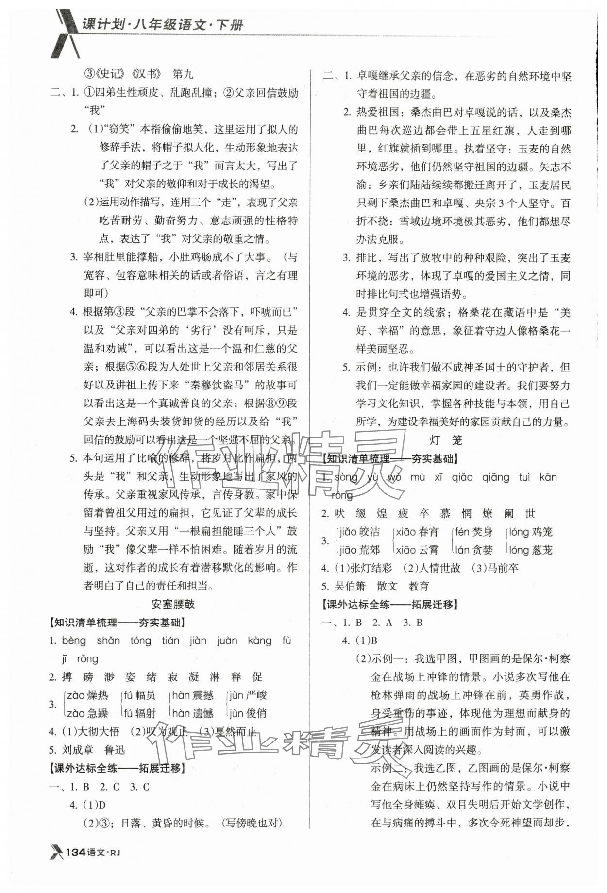 2024年全优点练课计划八年级语文下册人教版 参考答案第2页