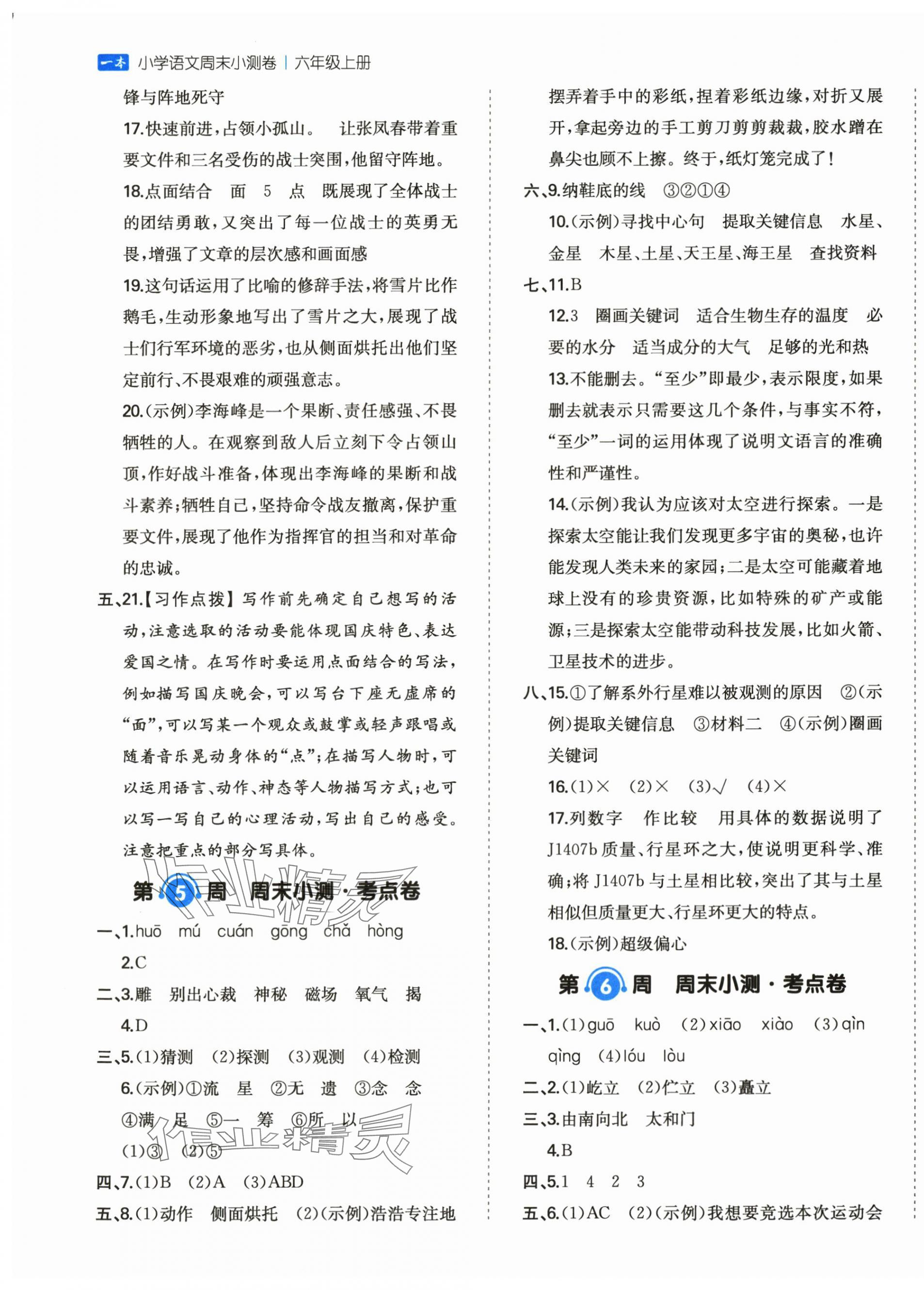 2025年一本周末小测卷六年级语文上册人教版&nbsp;第5页