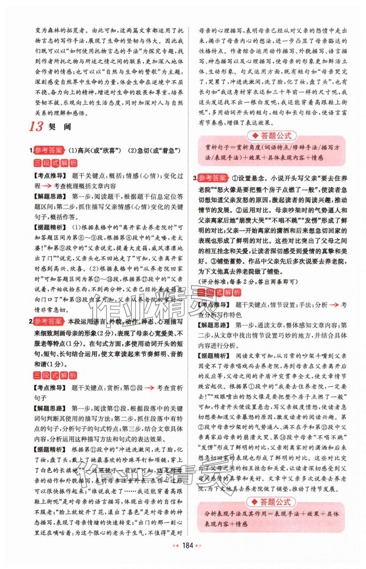 2025年一本初中语文阅读训练五合一八年级 参考答案第14页