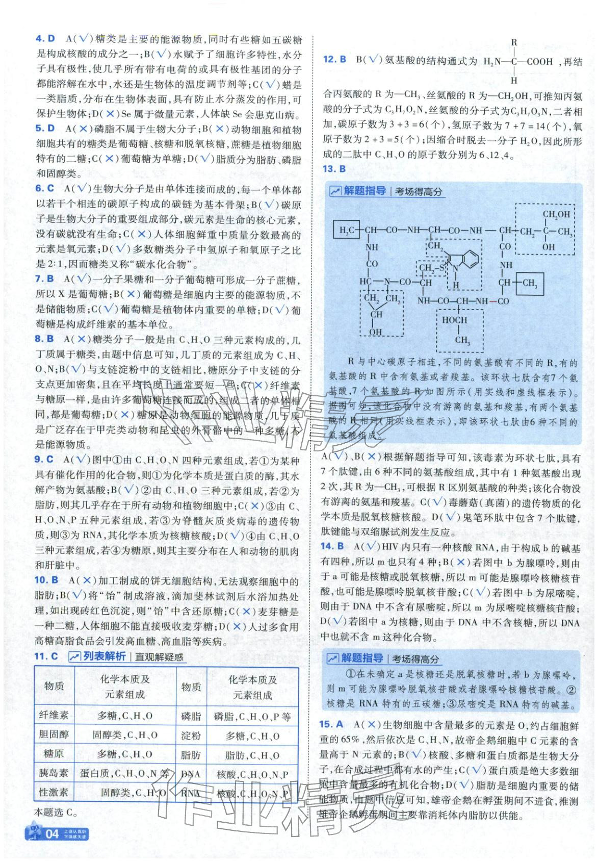 2025年金考卷名師名題單元雙測卷高中生物必修第一冊蘇教版&nbsp;參考答案第4頁