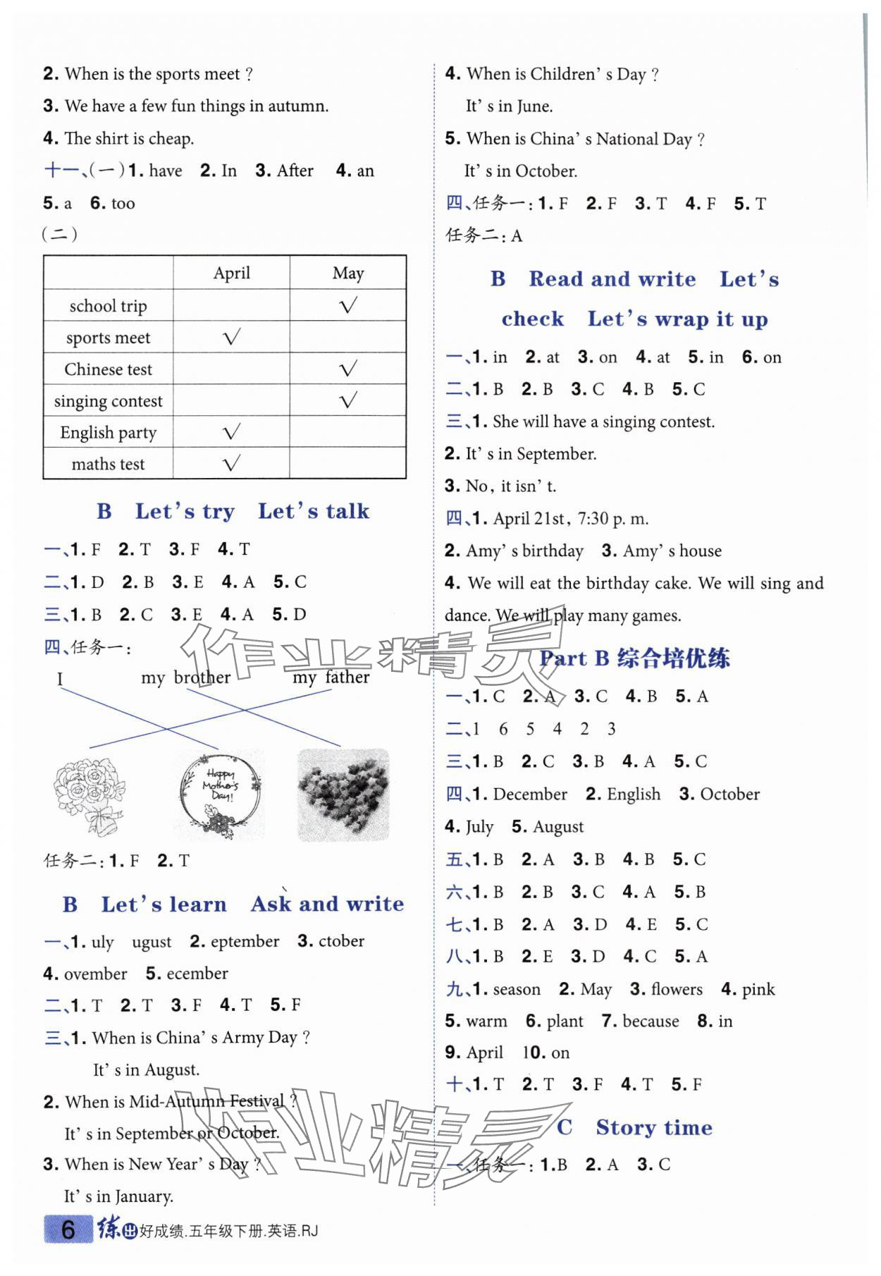 2025年練出好成績五年級英語下冊人教版 參考答案第5頁