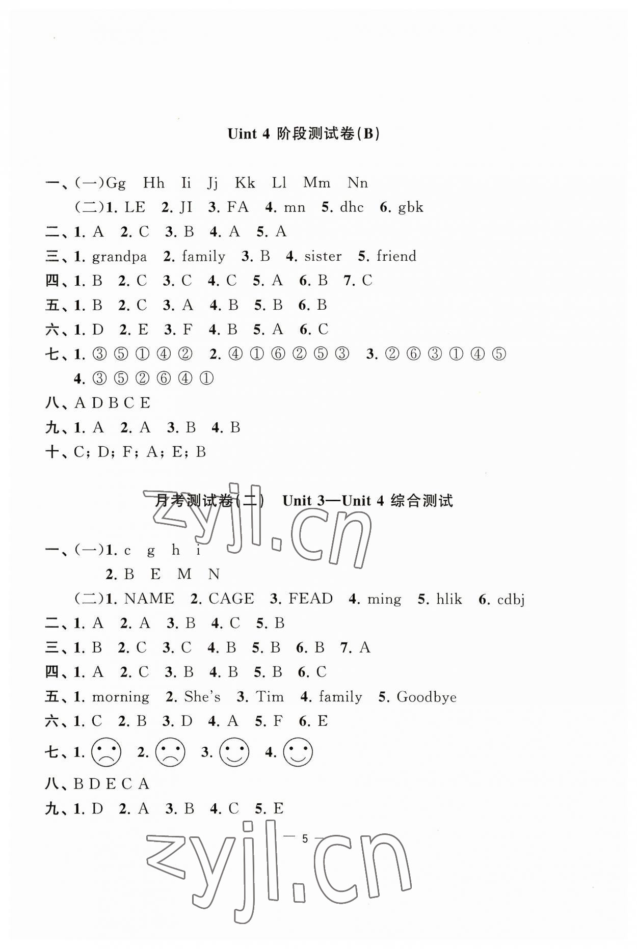 2023年通關(guān)提優(yōu)全能檢測卷三年級英語上冊譯林版 參考答案第5頁