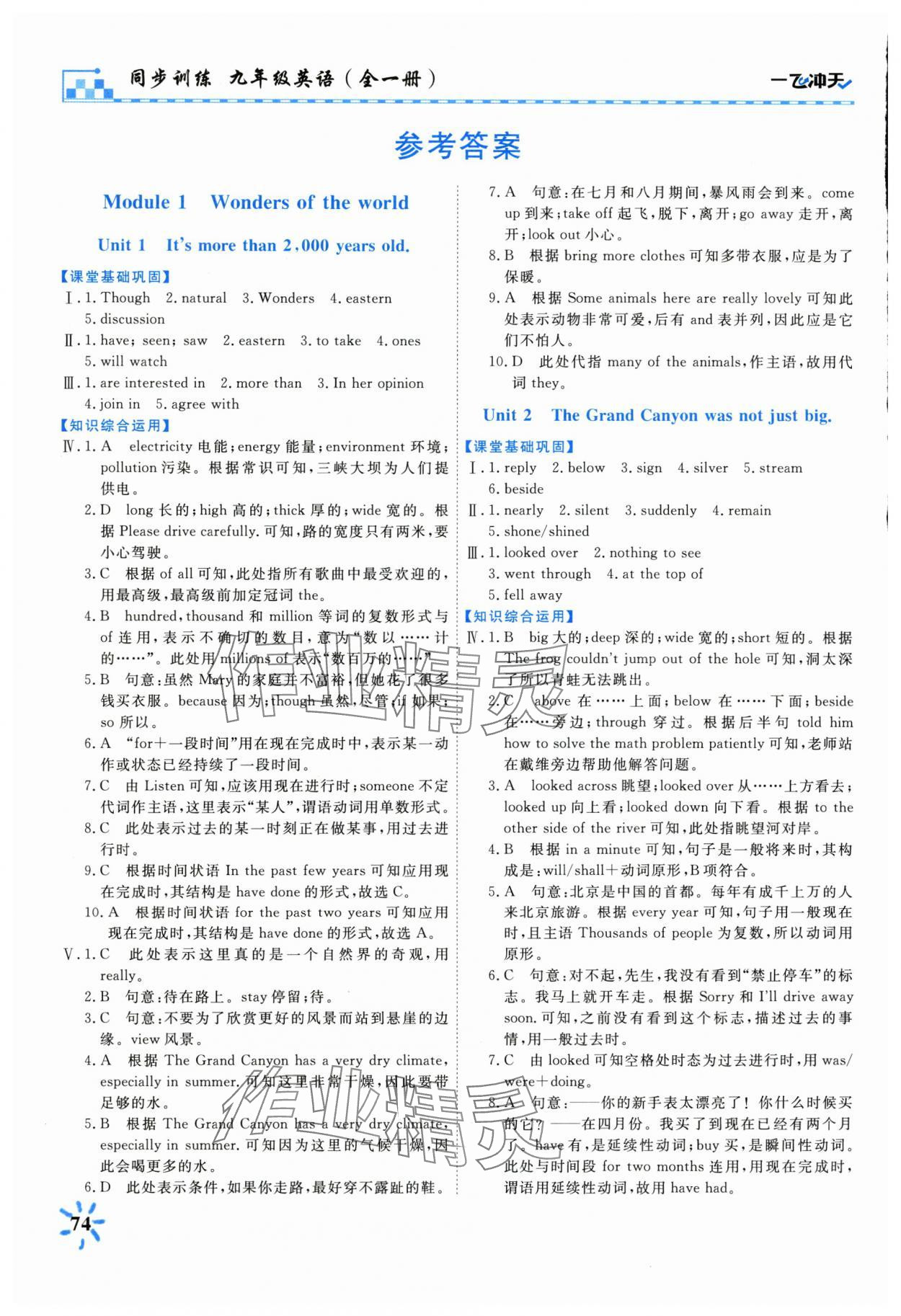 2025年一飛沖天同步訓練九年級英語全一冊外研版 參考答案第1頁