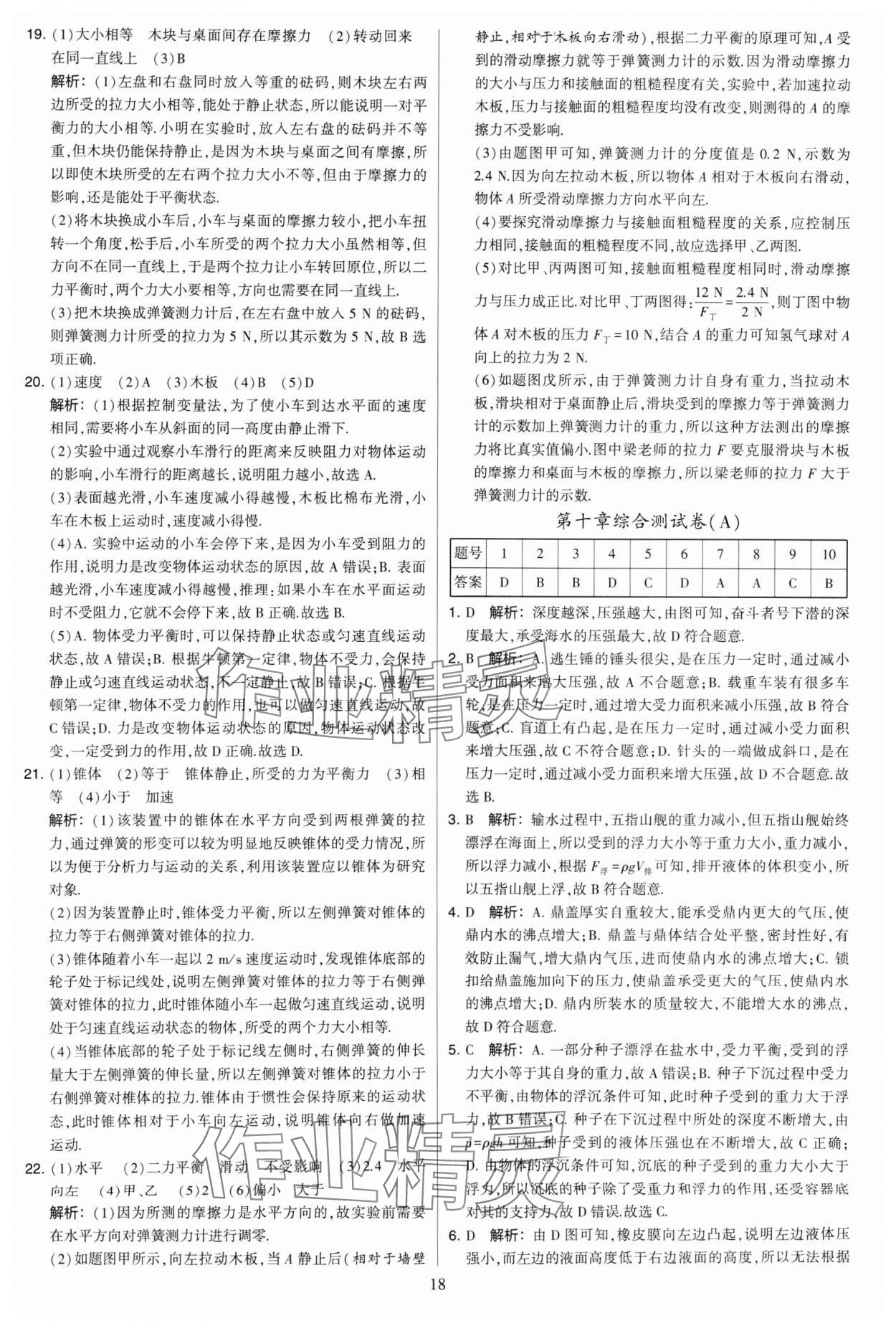 2024年學(xué)霸提優(yōu)大試卷八年級物理下冊蘇科版 參考答案第18頁