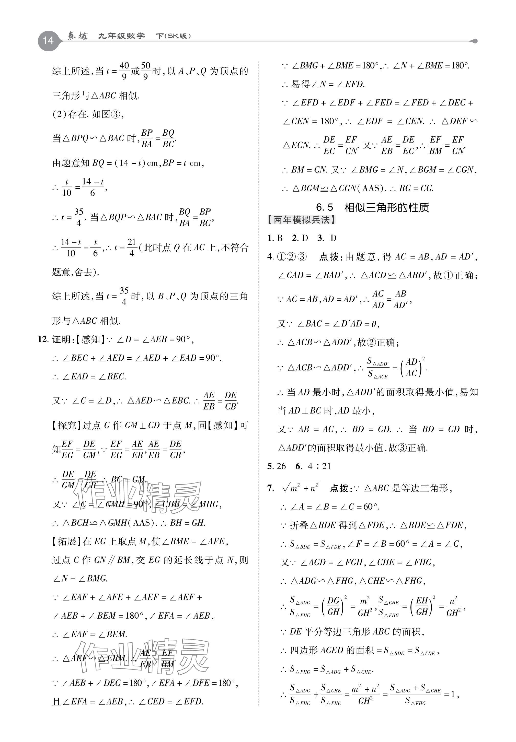 2024年特高級教師點撥九年級數(shù)學下冊蘇科版 參考答案第14頁