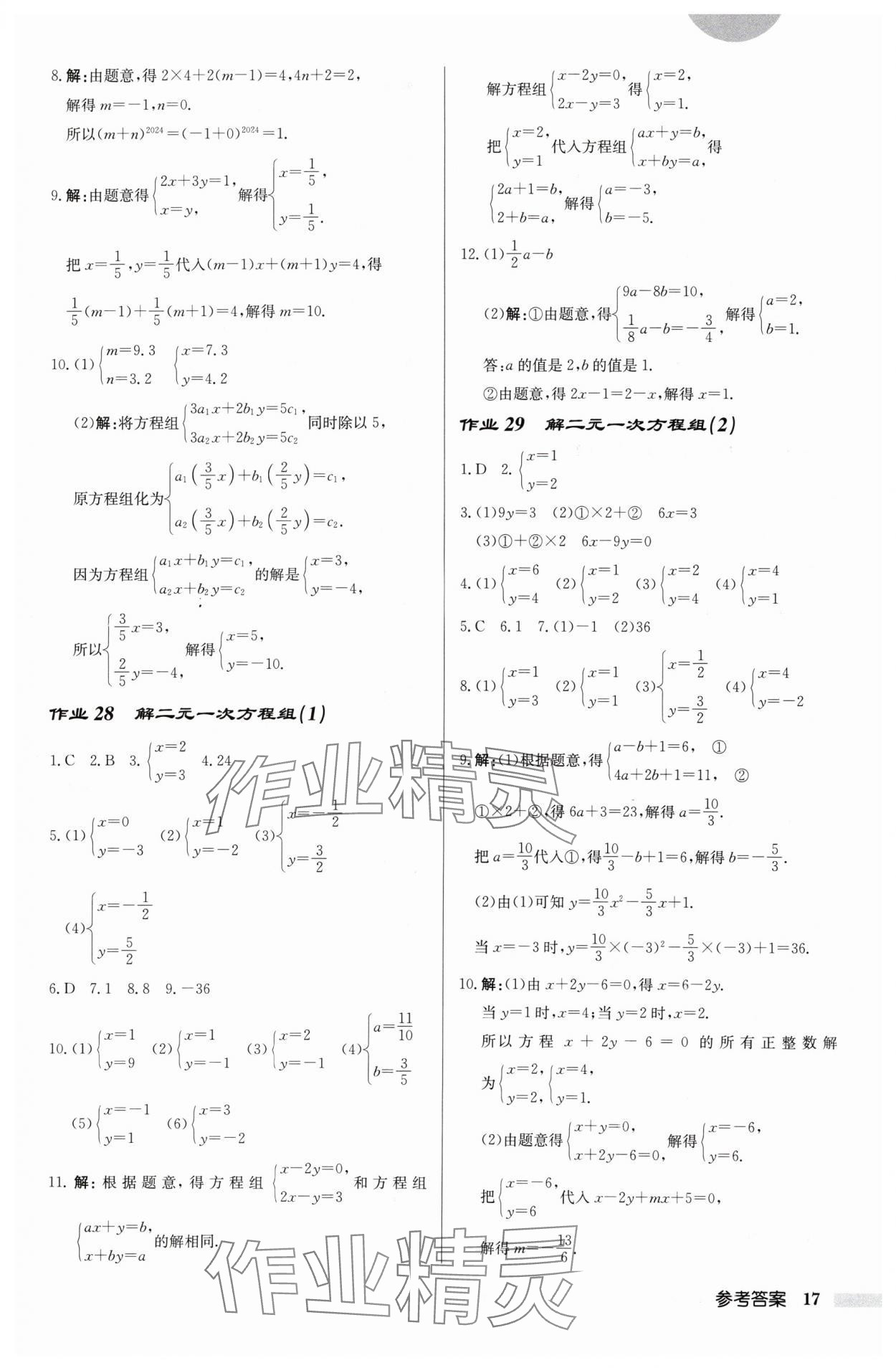 2024年启东中学作业本七年级数学下册苏科版徐州专版 参考答案第17页