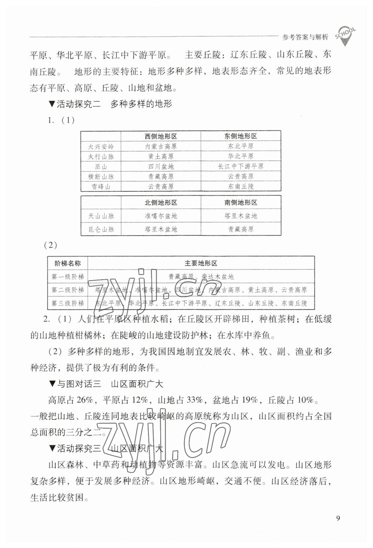 2023年新课程问题解决导学方案八年级地理上册晋教版 参考答案第9页