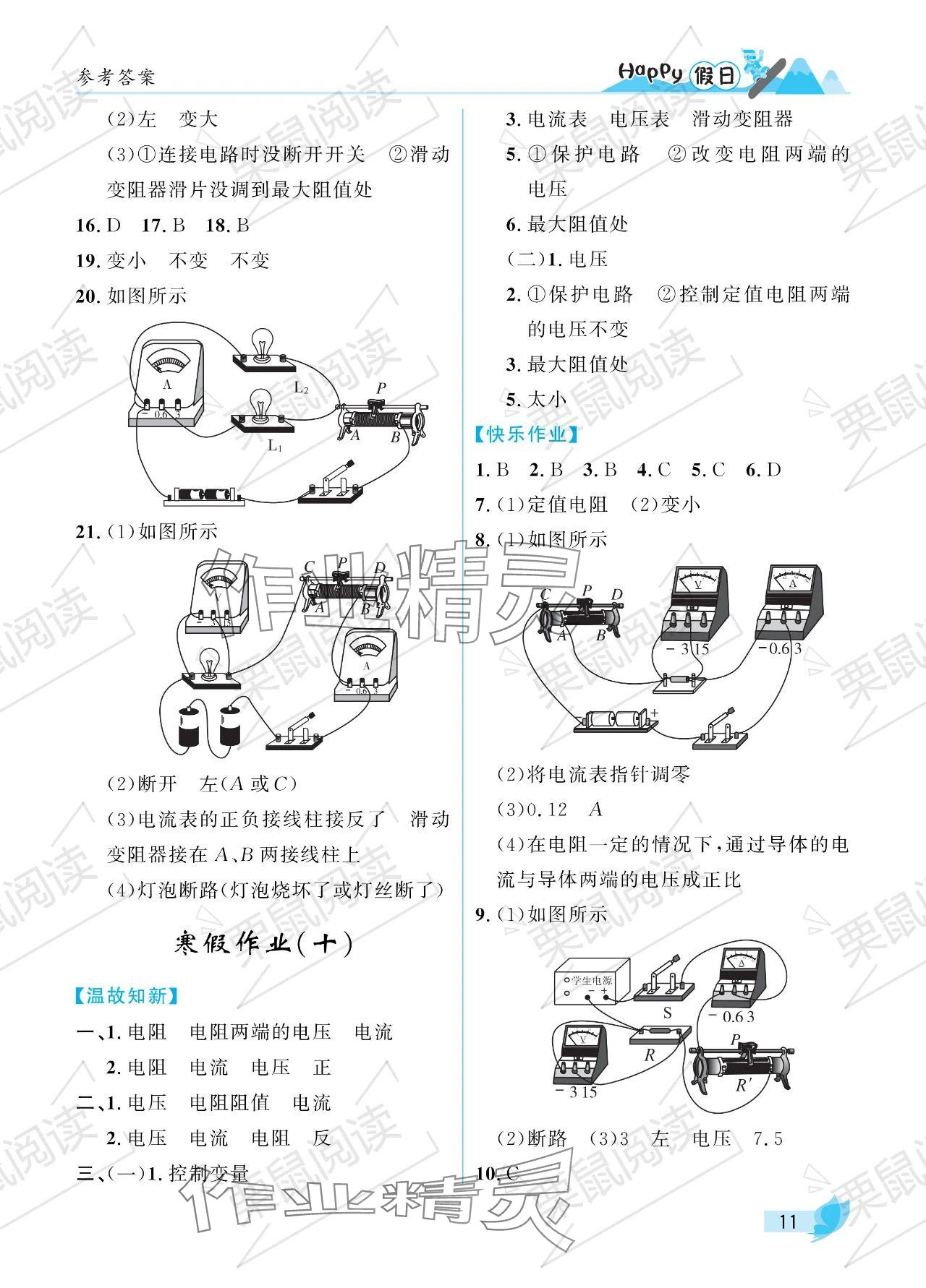 2024年寒假Happy假日九年级物理鲁科版五四制 参考答案第11页