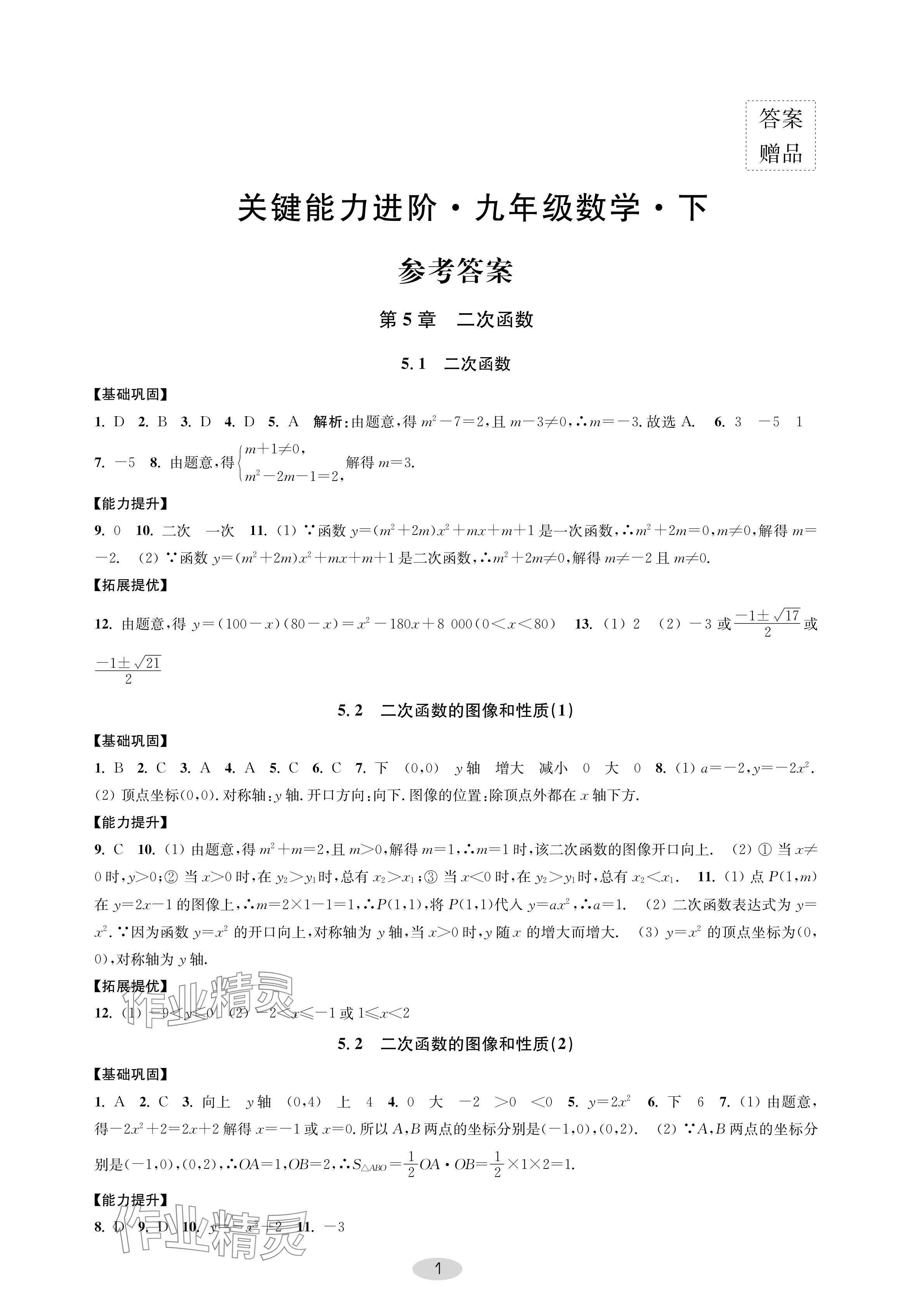 2024年關鍵能力進階九年級數學下冊蘇科版 參考答案第1頁