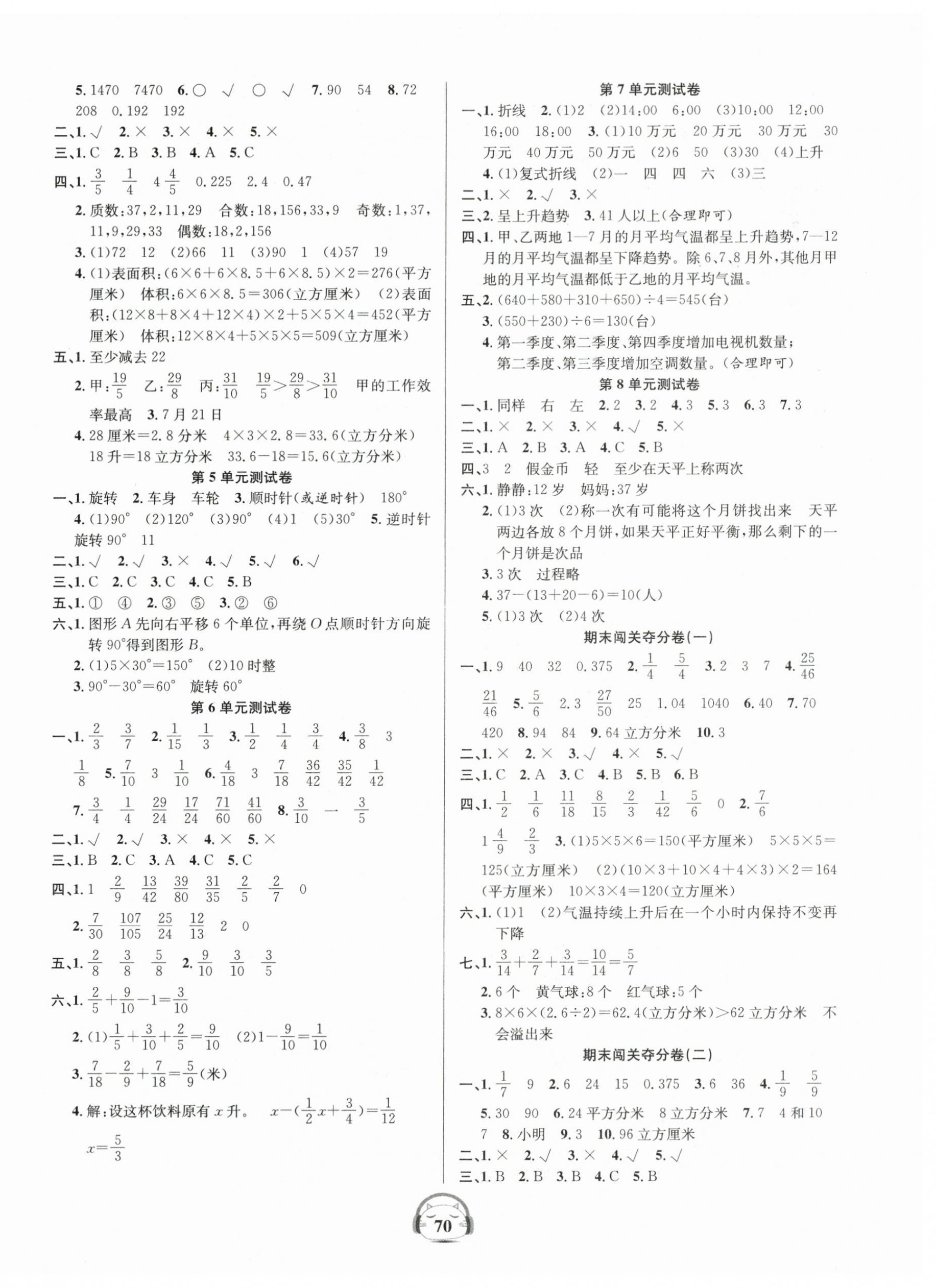 2024年品优好卷单元加期末卷五年级数学下册人教版 参考答案第2页