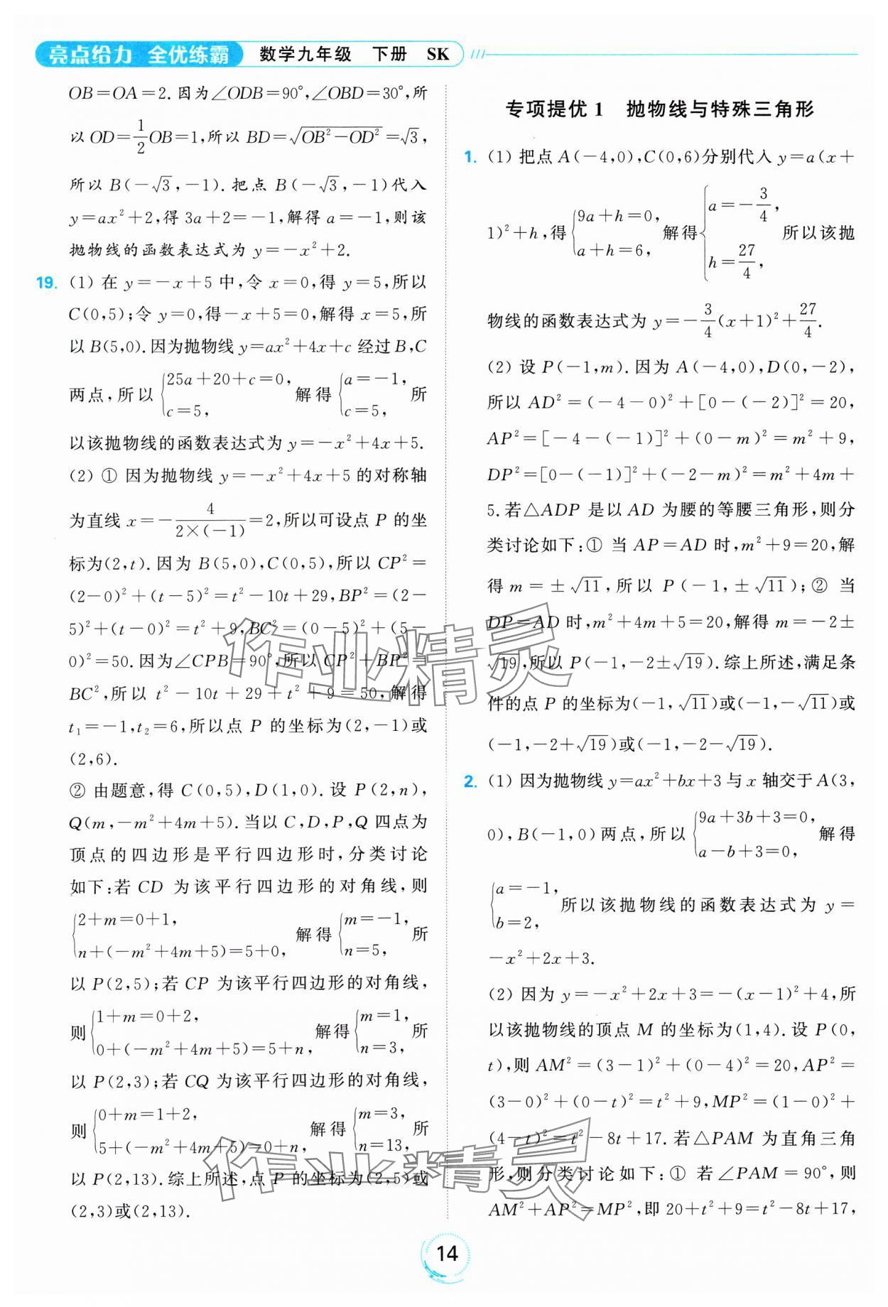 2025年亮點給力全優(yōu)練霸九年級數學下冊蘇科版 參考答案第14頁