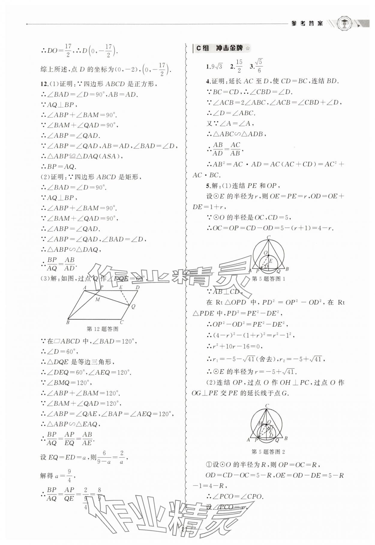2025年重點中學與你有約九年級數學全一冊浙教版 參考答案第21頁