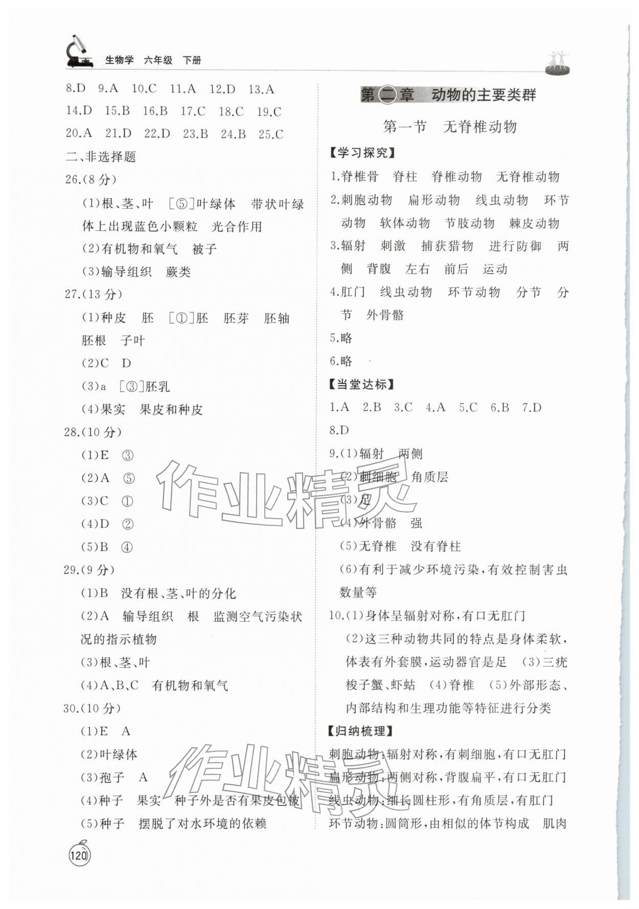 2026年同步练习册山东友谊出版社六年级生物下册鲁科版五四制&nbsp;参考答案第3页