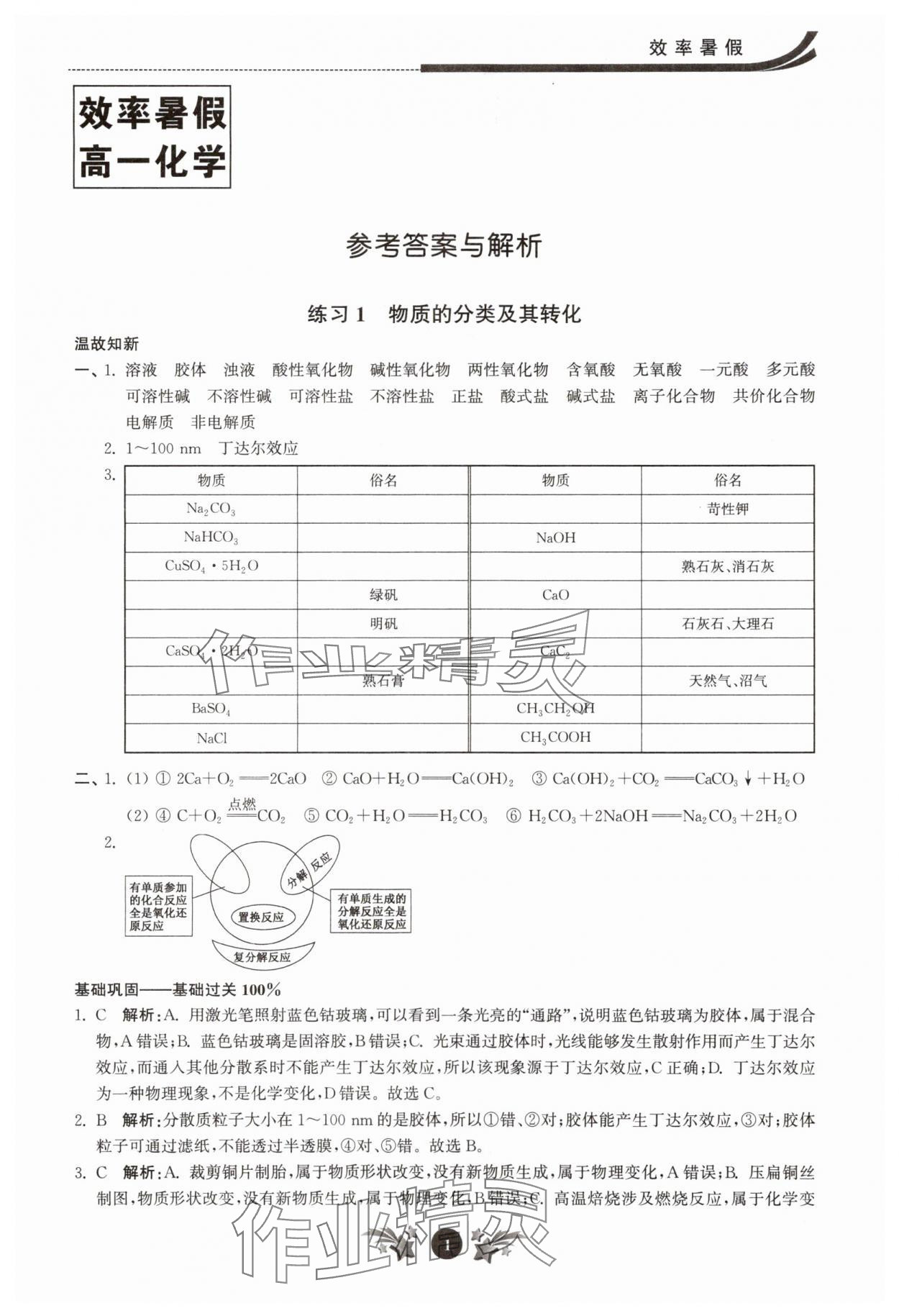 2025年效率暑假江蘇人民出版社高一化學 第1頁