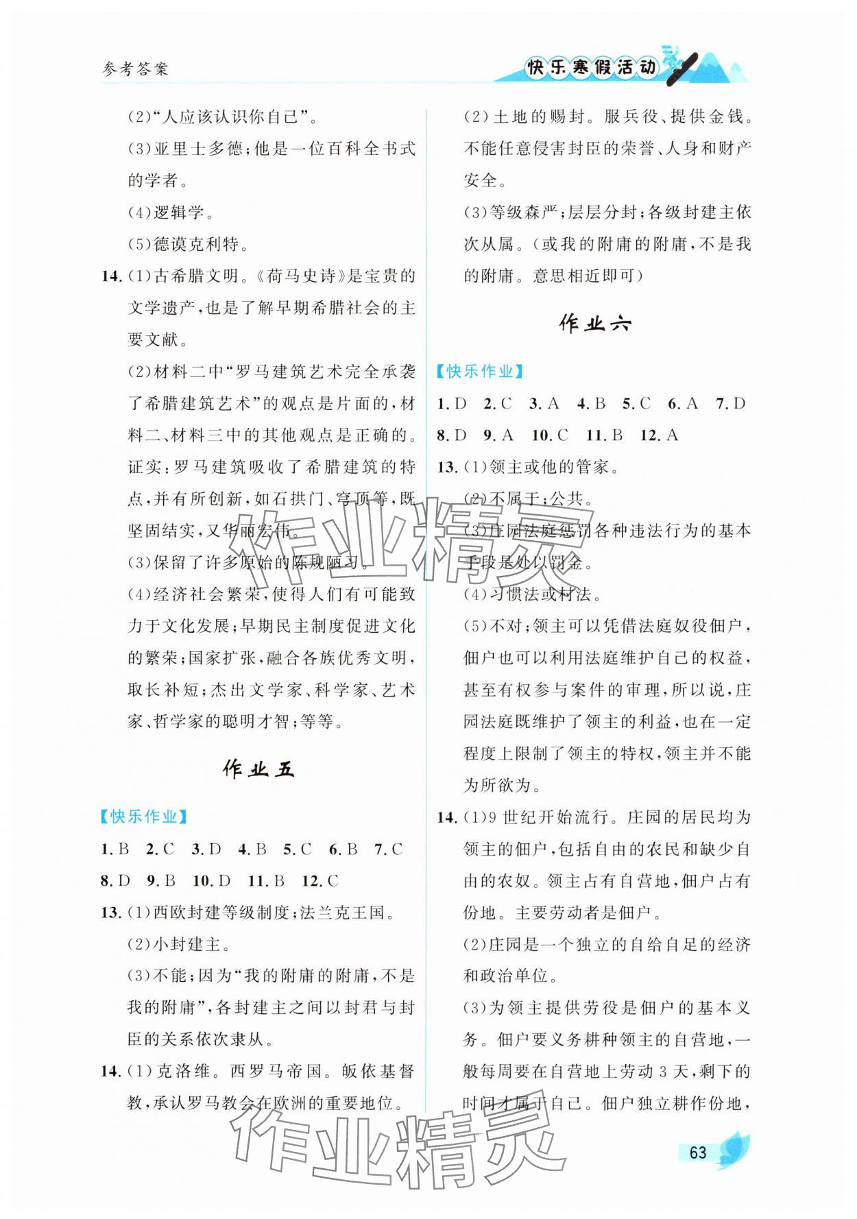 2025年快乐寒假活动九年级历史人教版 参考答案第2页