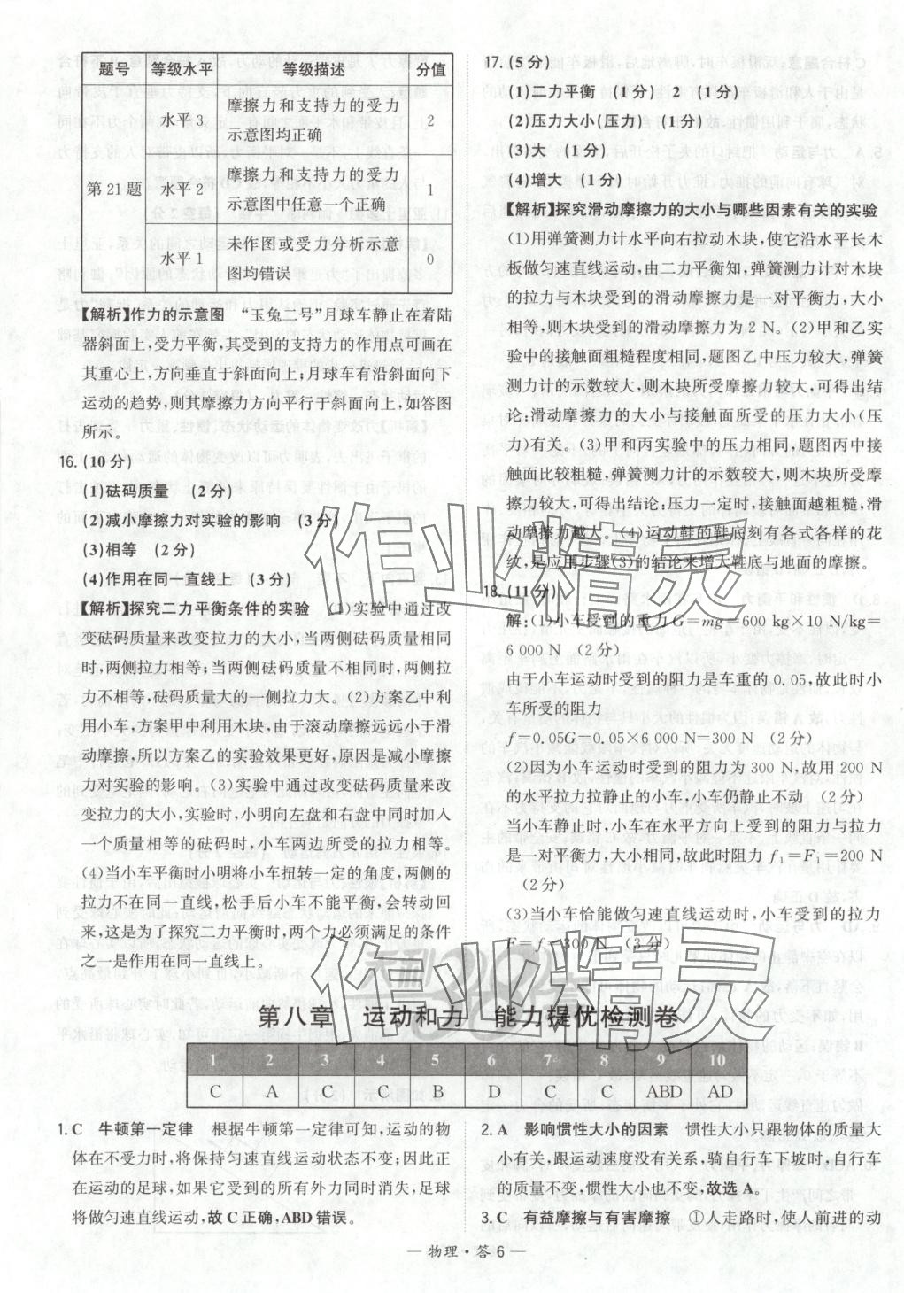2025年对接中考初中培优卷八年级物理下册人教版&nbsp;参考答案第6页