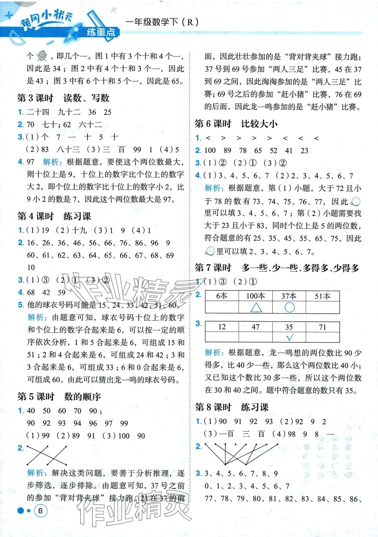 2024年黃岡小狀元練重點(diǎn)一年級(jí)數(shù)學(xué)下冊(cè)人教版 第6頁(yè)
