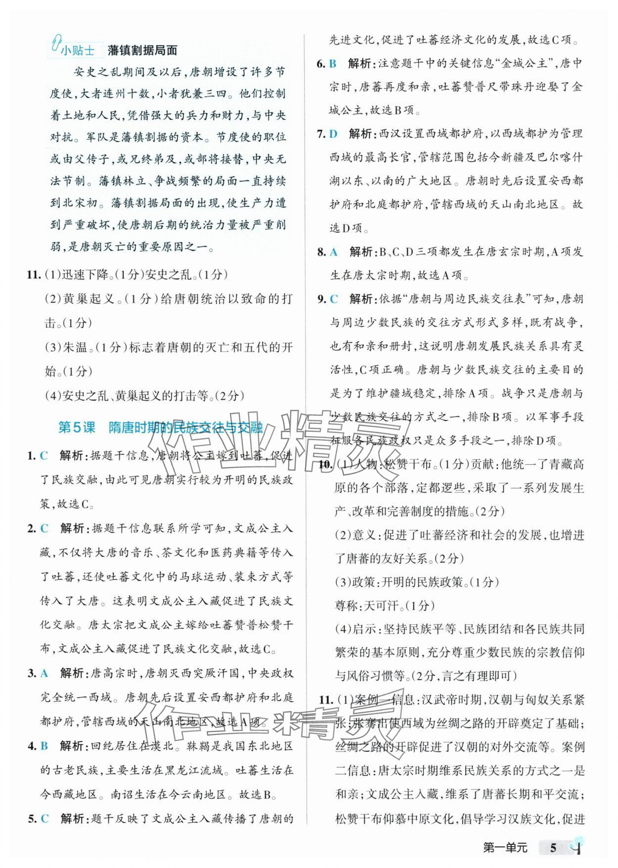 2025年初中學(xué)霸創(chuàng)新題七年級歷史下冊人教版 參考答案第5頁