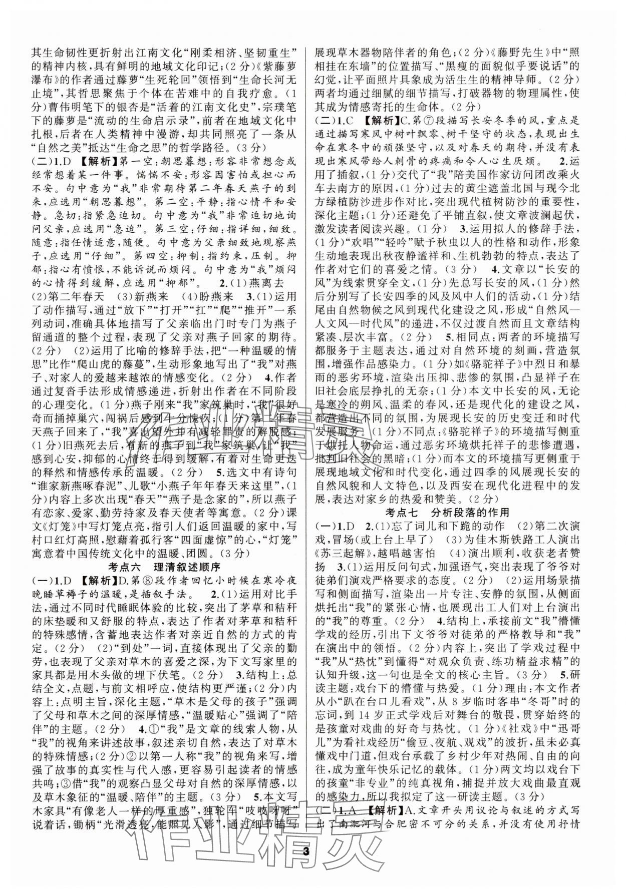 2025年语文花开现代文阅读九年级&nbsp;参考答案第3页