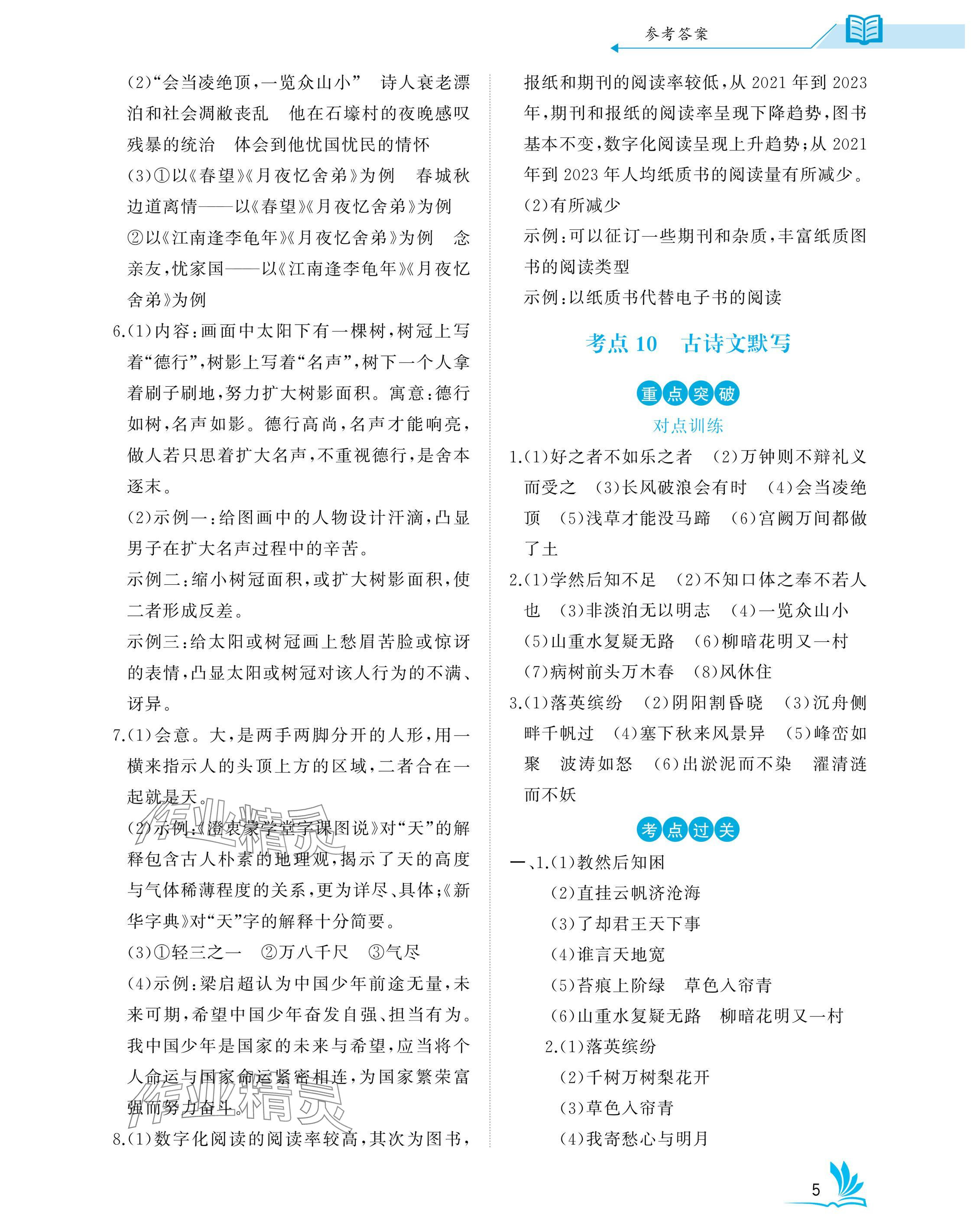 2025年新中考語文中考人教版 參考答案第5頁