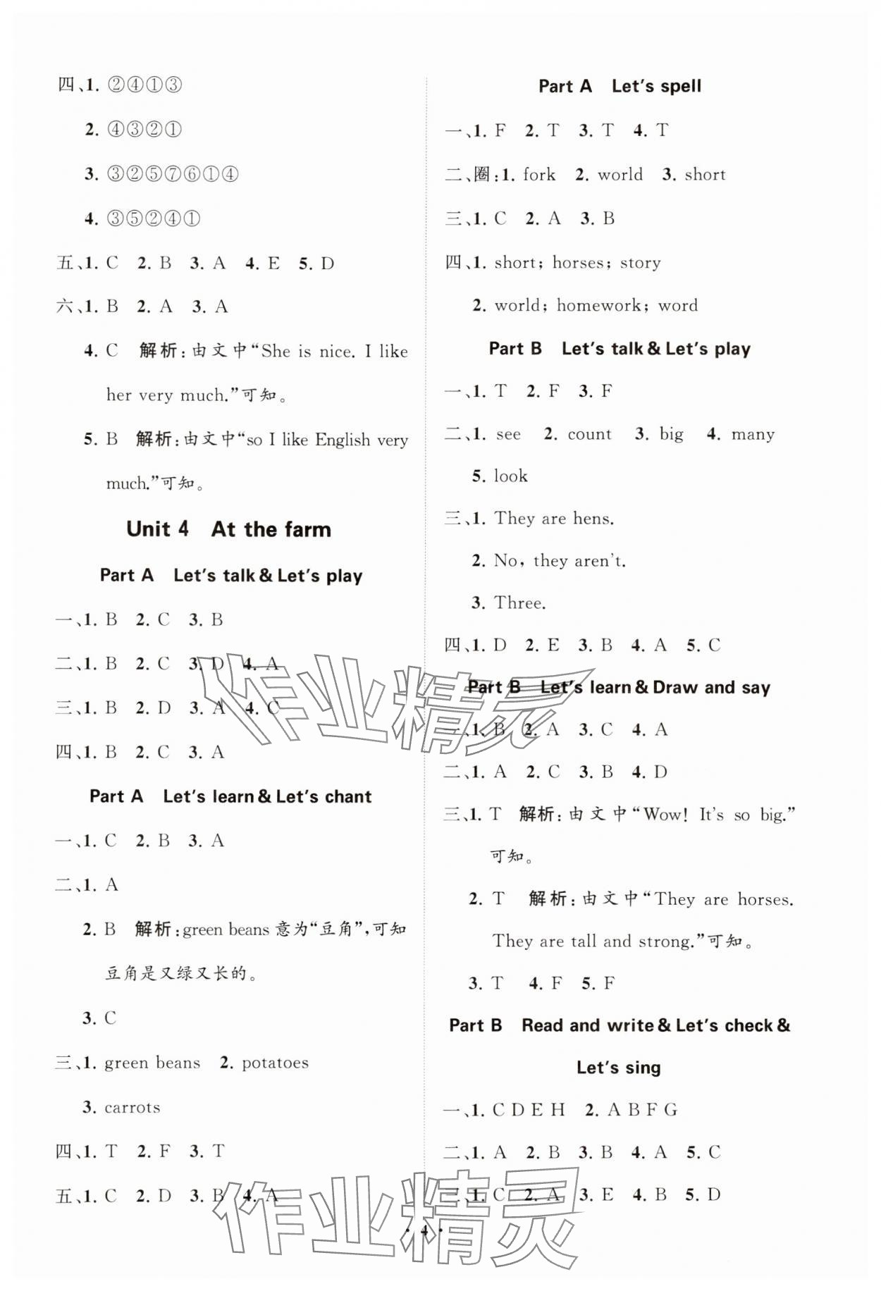2025年同步練習(xí)冊分層指導(dǎo)四年級英語下冊人教版 參考答案第4頁