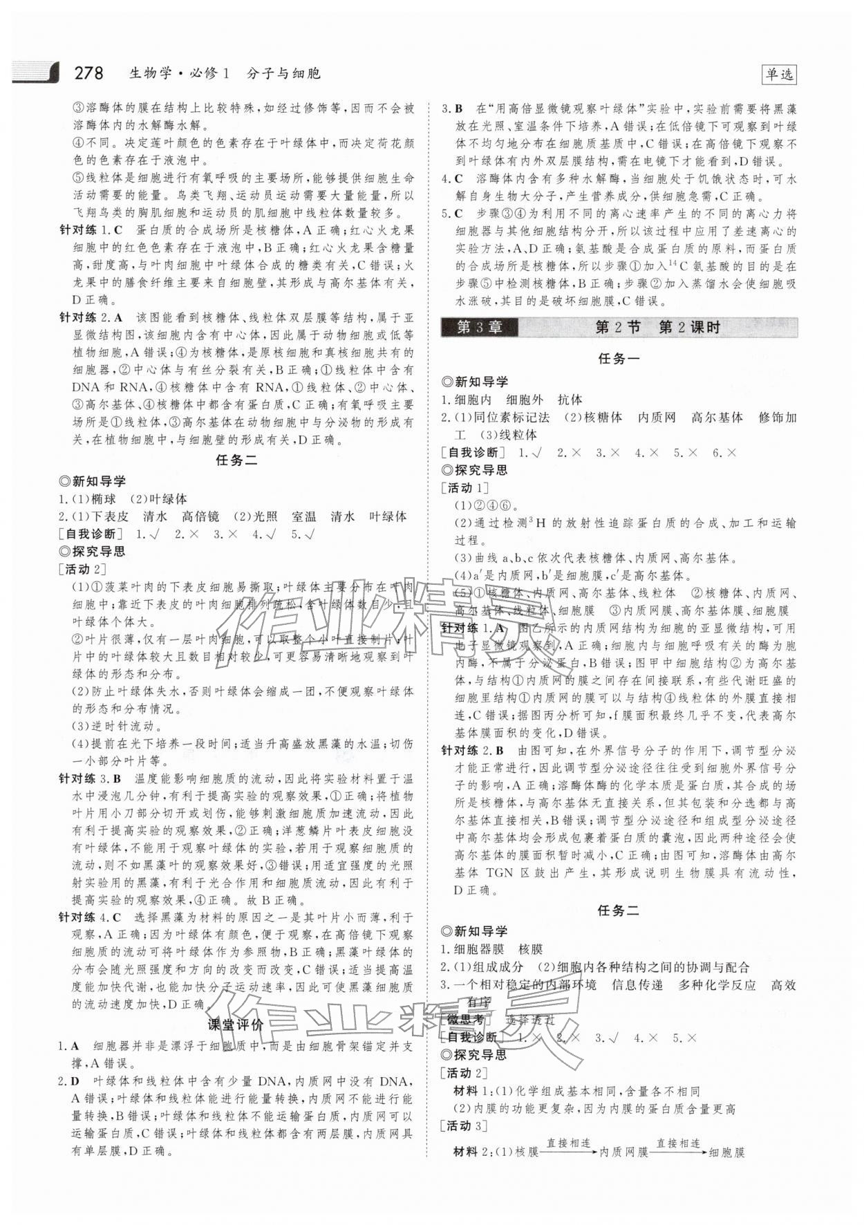 2025年金版新學案高中生物必修1人教版 參考答案第9頁