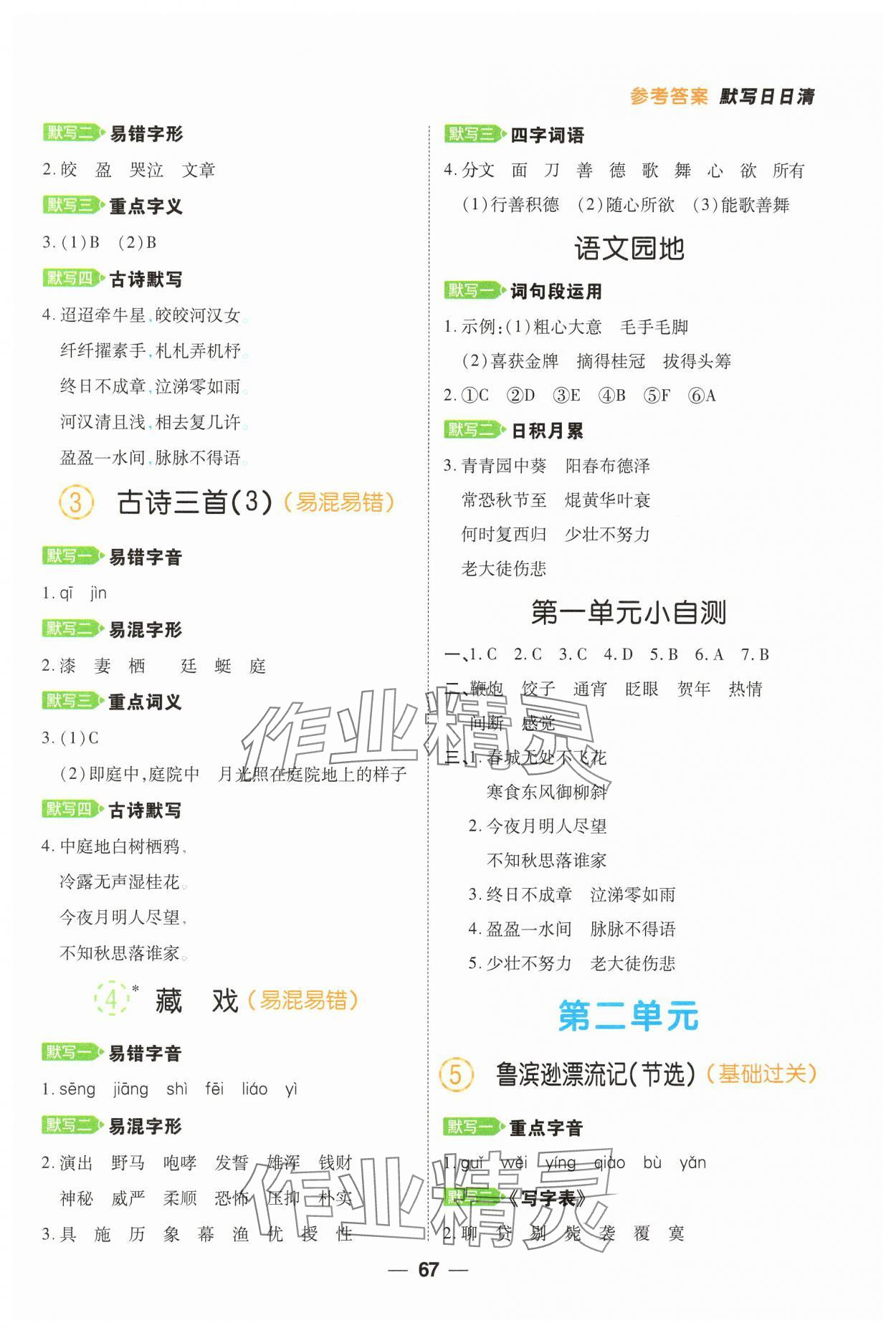 2025年跳跳熊默写日日清六年级语文下册人教版 参考答案第2页