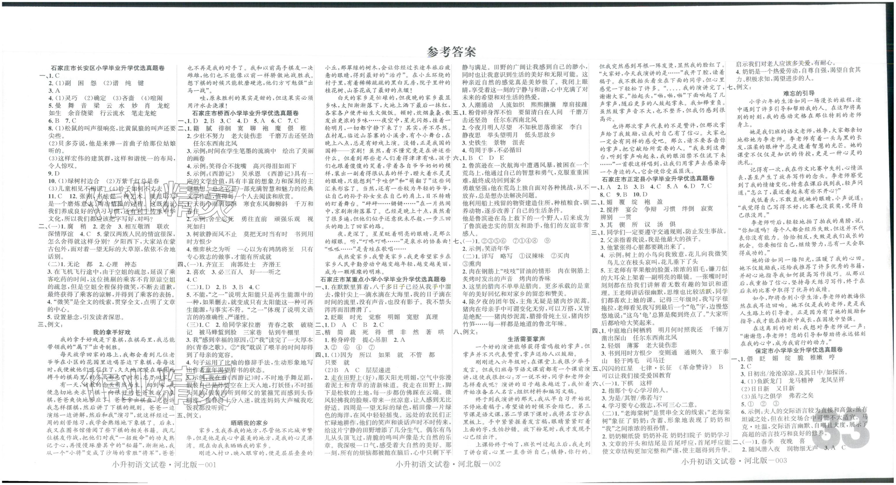 2026年河北各地小学毕业升学考题大集结六年级语文 第1页