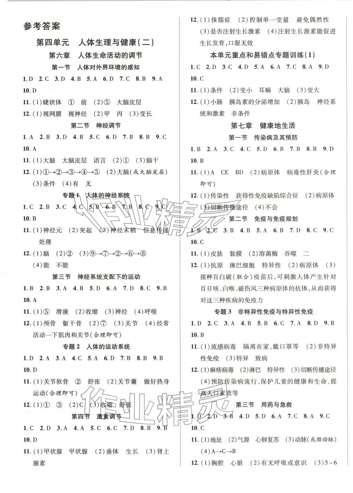 2025年活页1加1课时作业加单元测试八年级生物上册人教版 第1页