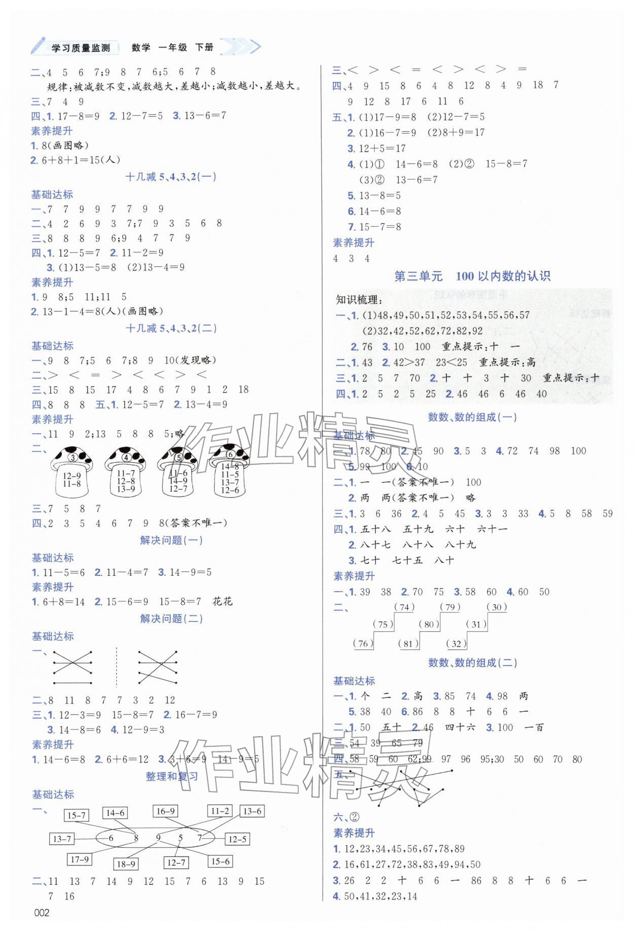 2026年学习质量监测一年级数学下册人教版&nbsp;第2页