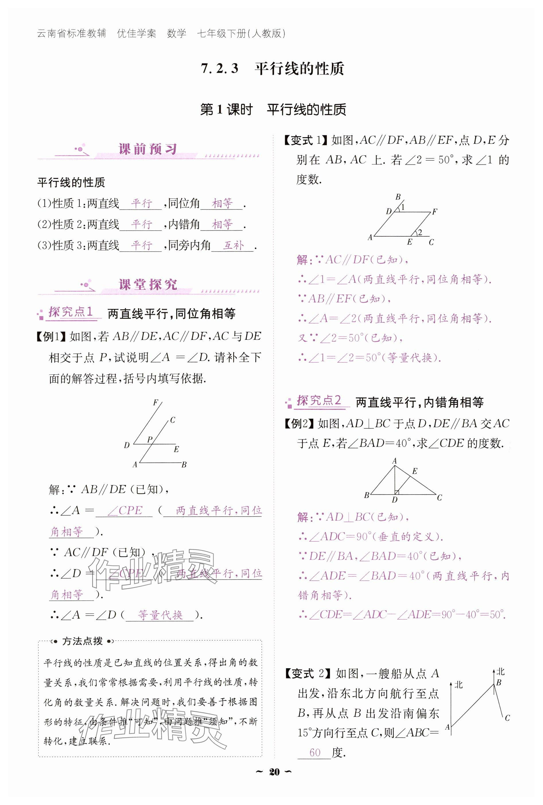 2025年云南省標(biāo)準(zhǔn)教輔優(yōu)佳學(xué)案七年級(jí)數(shù)學(xué)下冊(cè)人教版 參考答案第20頁