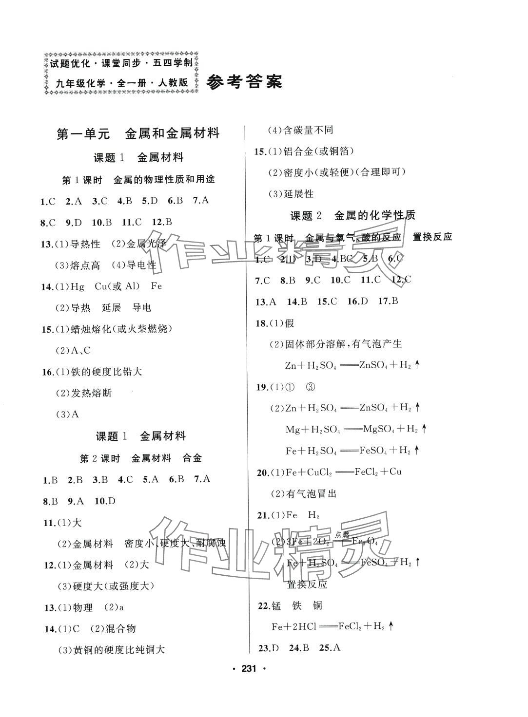 2024年试题优化课堂同步九年级化学全一册人教版五四制 第1页