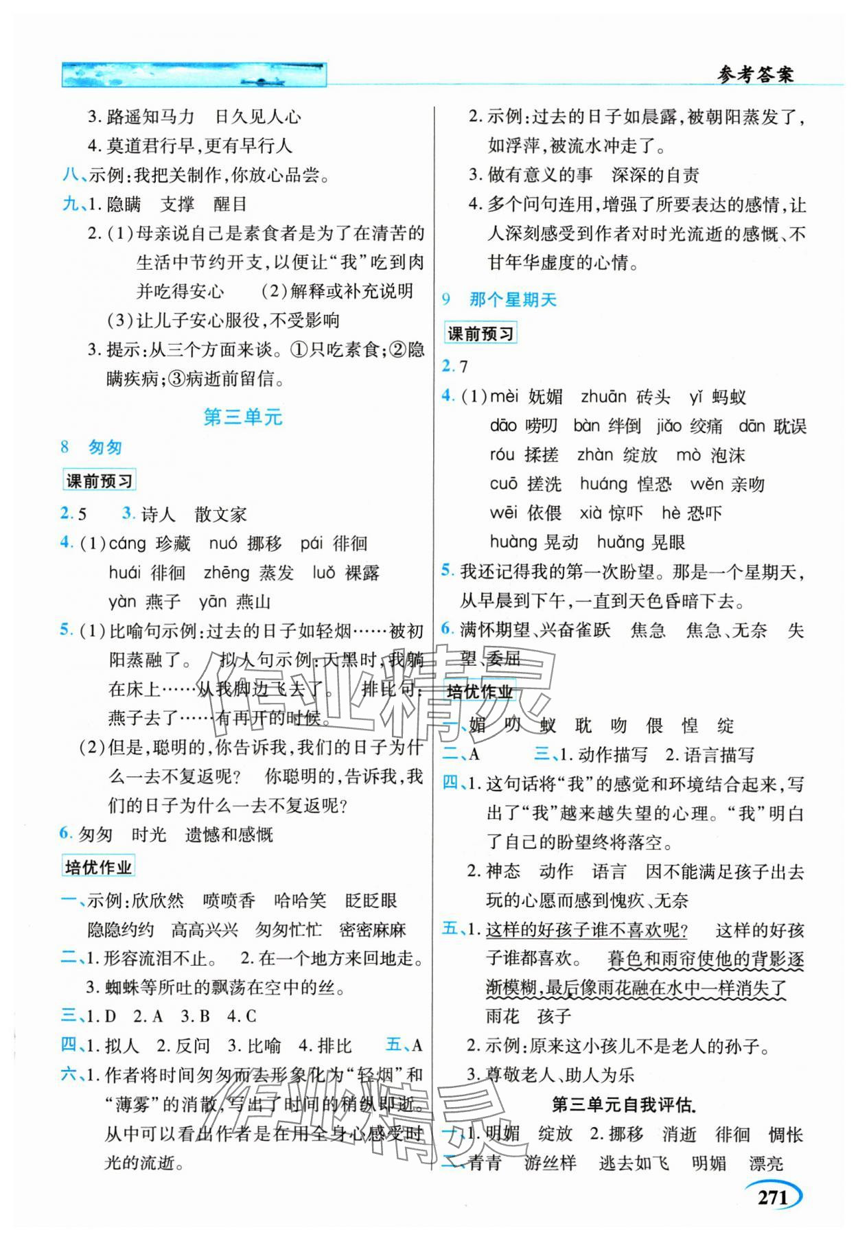 2025年新世紀英才引探練創(chuàng)英才教程六年級語文下冊人教版 參考答案第4頁