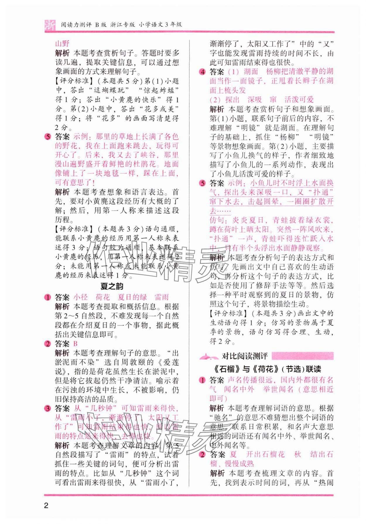 2024年木头马阅读力测评三年级语文下册人教版浙江专版 参考答案第2页