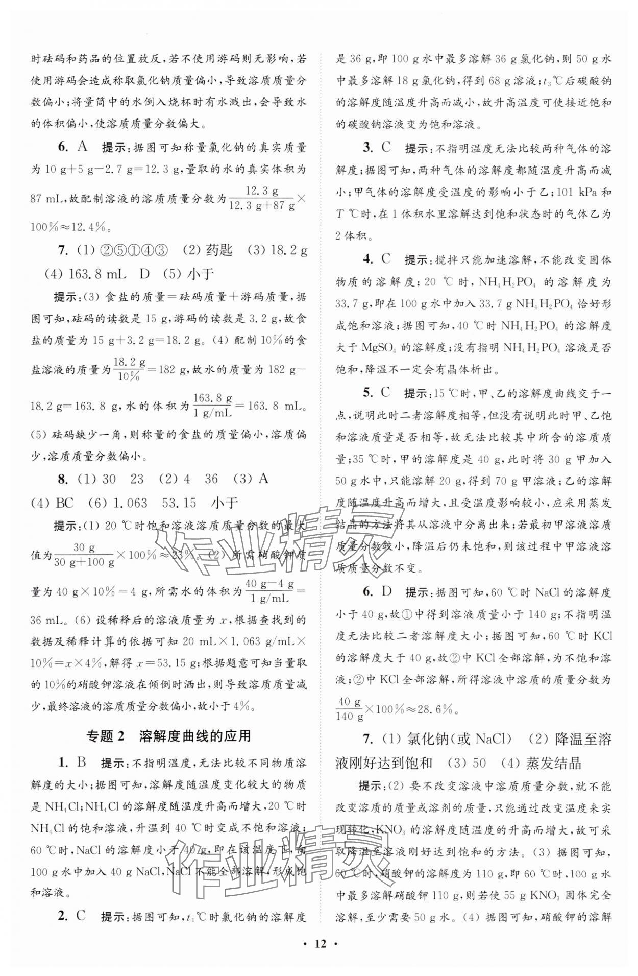 2024年初中化学小题狂做九年级下册人教版提优版 参考答案第12页