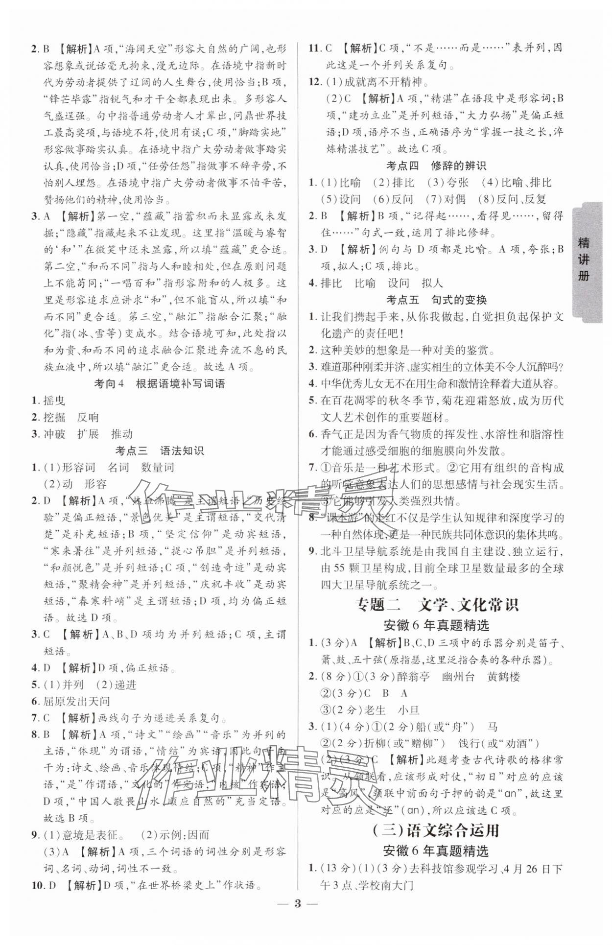 2025年練客中考提優(yōu)方案語文安徽專版 參考答案第2頁