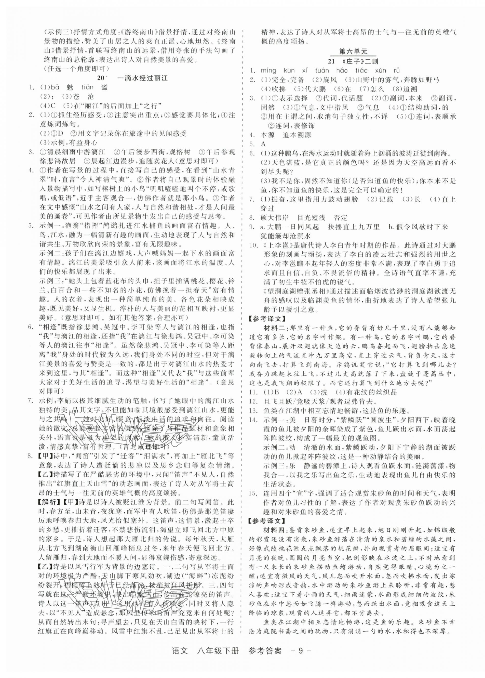 2025年精彩三年就練這一本八年級(jí)語(yǔ)文下冊(cè)人教版 參考答案第9頁(yè)