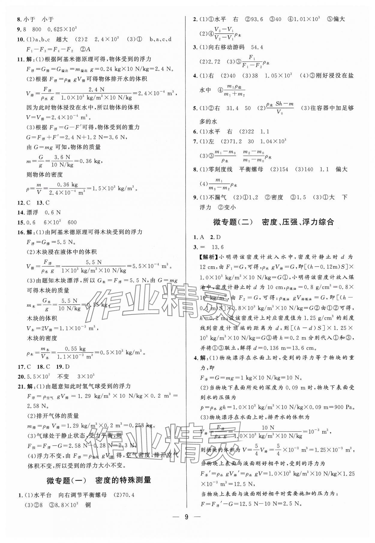 2024年中考对策物理鲁科版&nbsp;参考答案第9页
