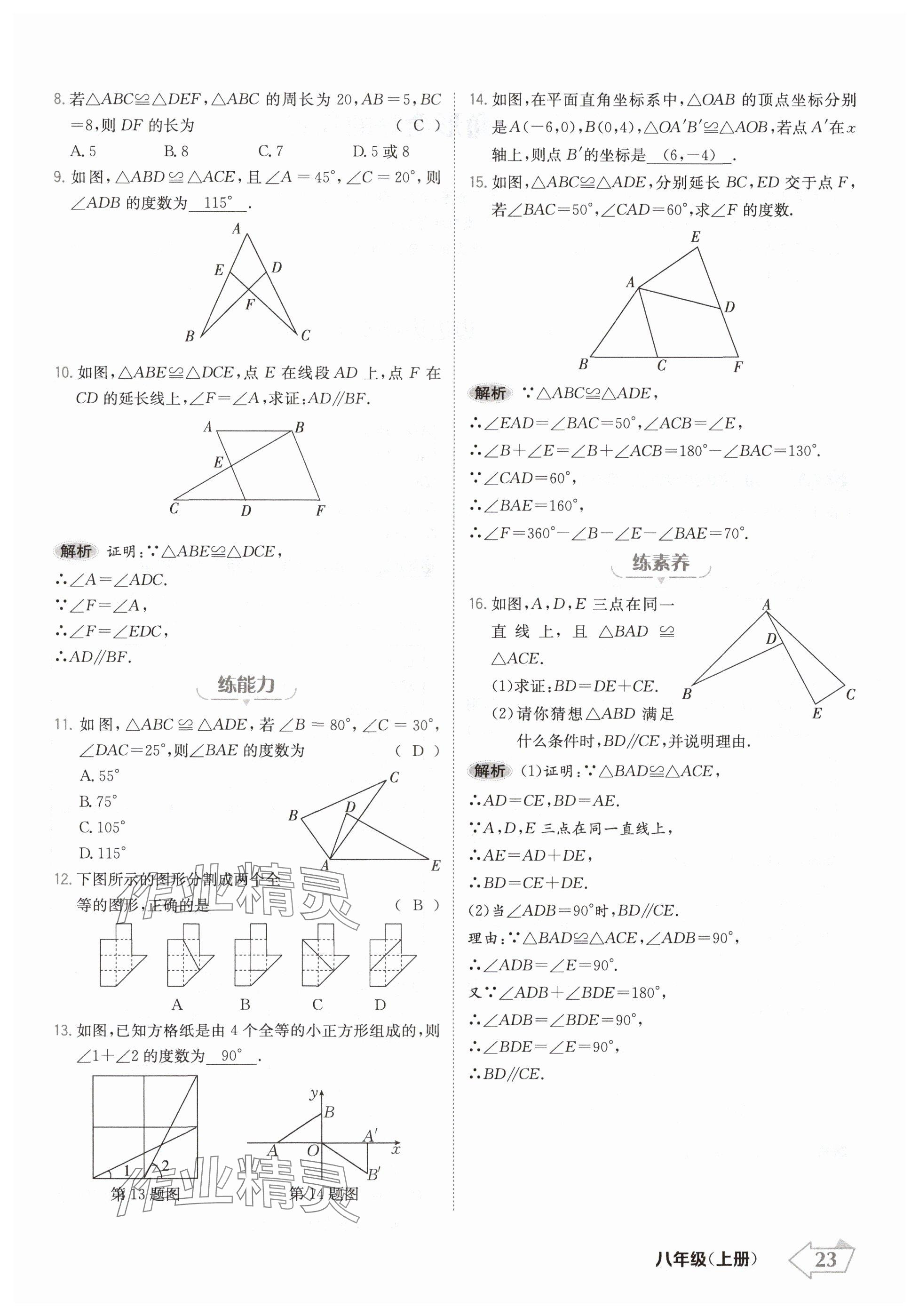 2024年金牌學(xué)練測八年級數(shù)學(xué)上冊人教版 參考答案第23頁