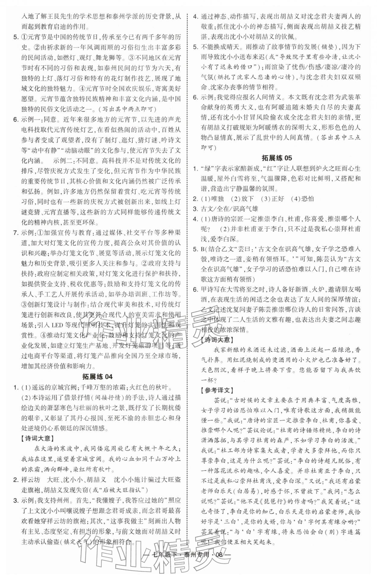 2026年学霸组合训练七年级语文下册人教版泰州专版&nbsp;第8页