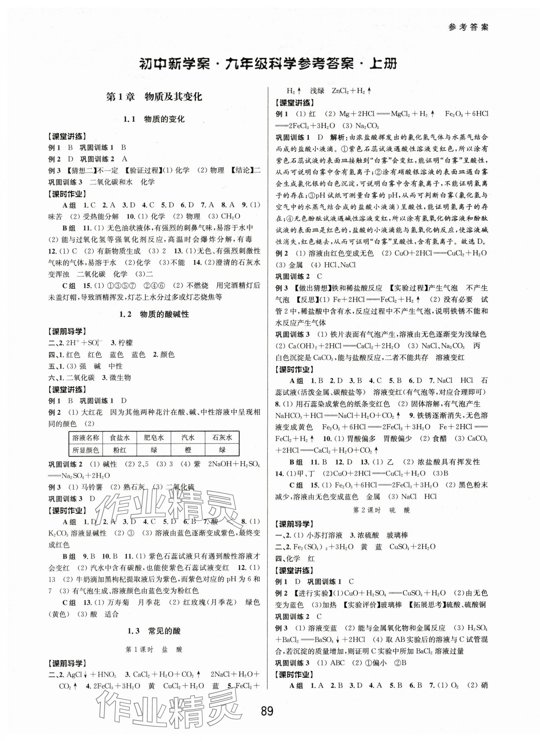 2025年初中新学案优化与提高九年级科学全一册浙教版 第1页