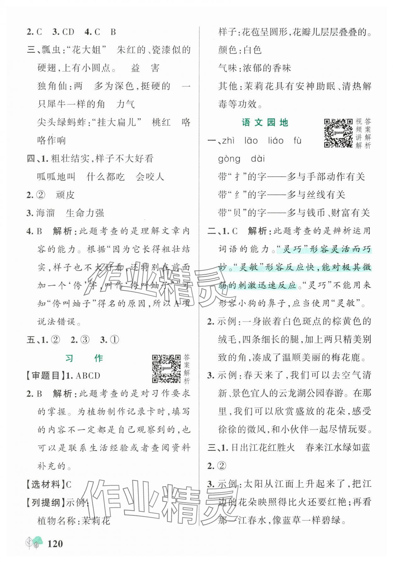 2025年绿卡提优特训三年级语文下册人教版江苏专版&nbsp;参考答案第4页