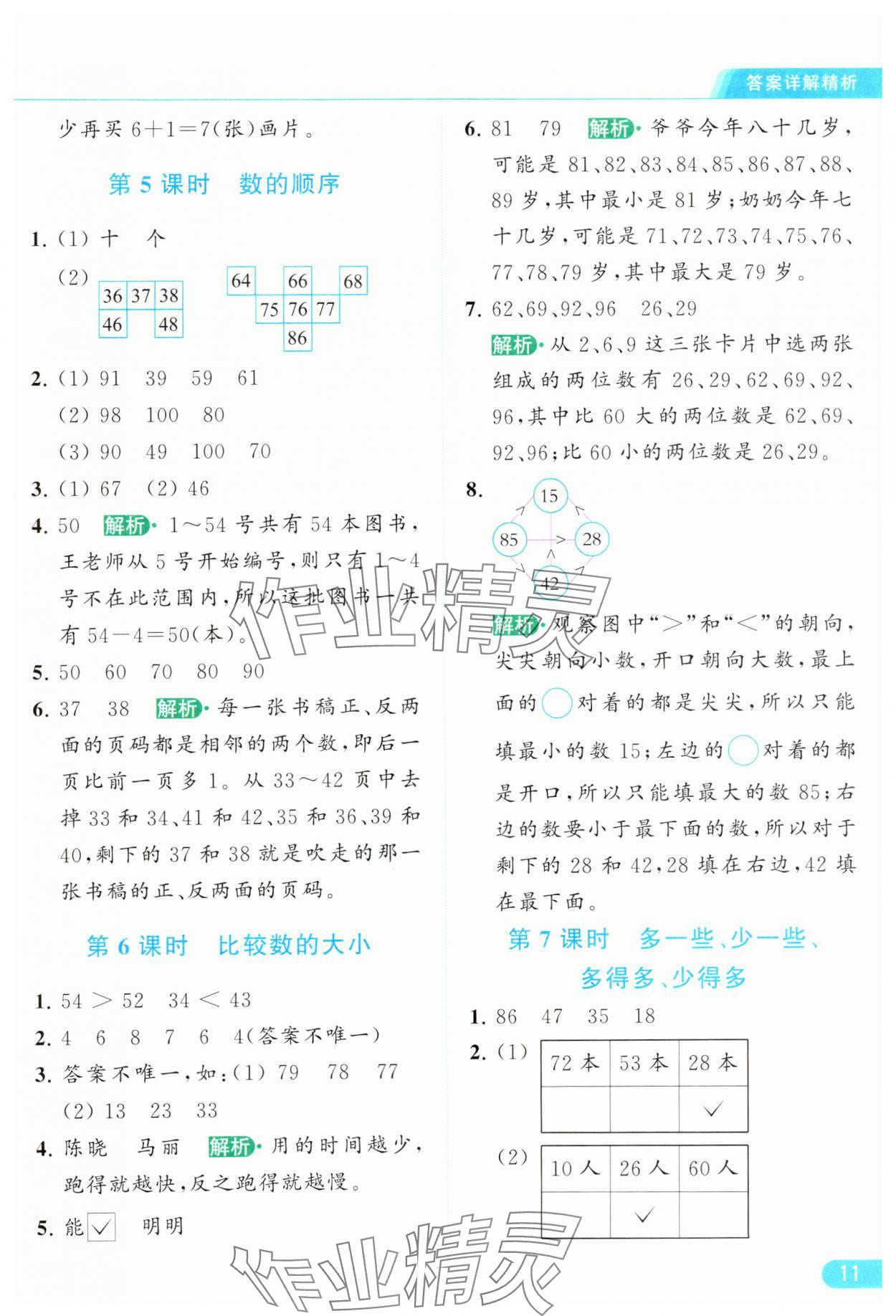 2024年亮点给力提优课时作业本一年级数学下册江苏版 参考答案第11页