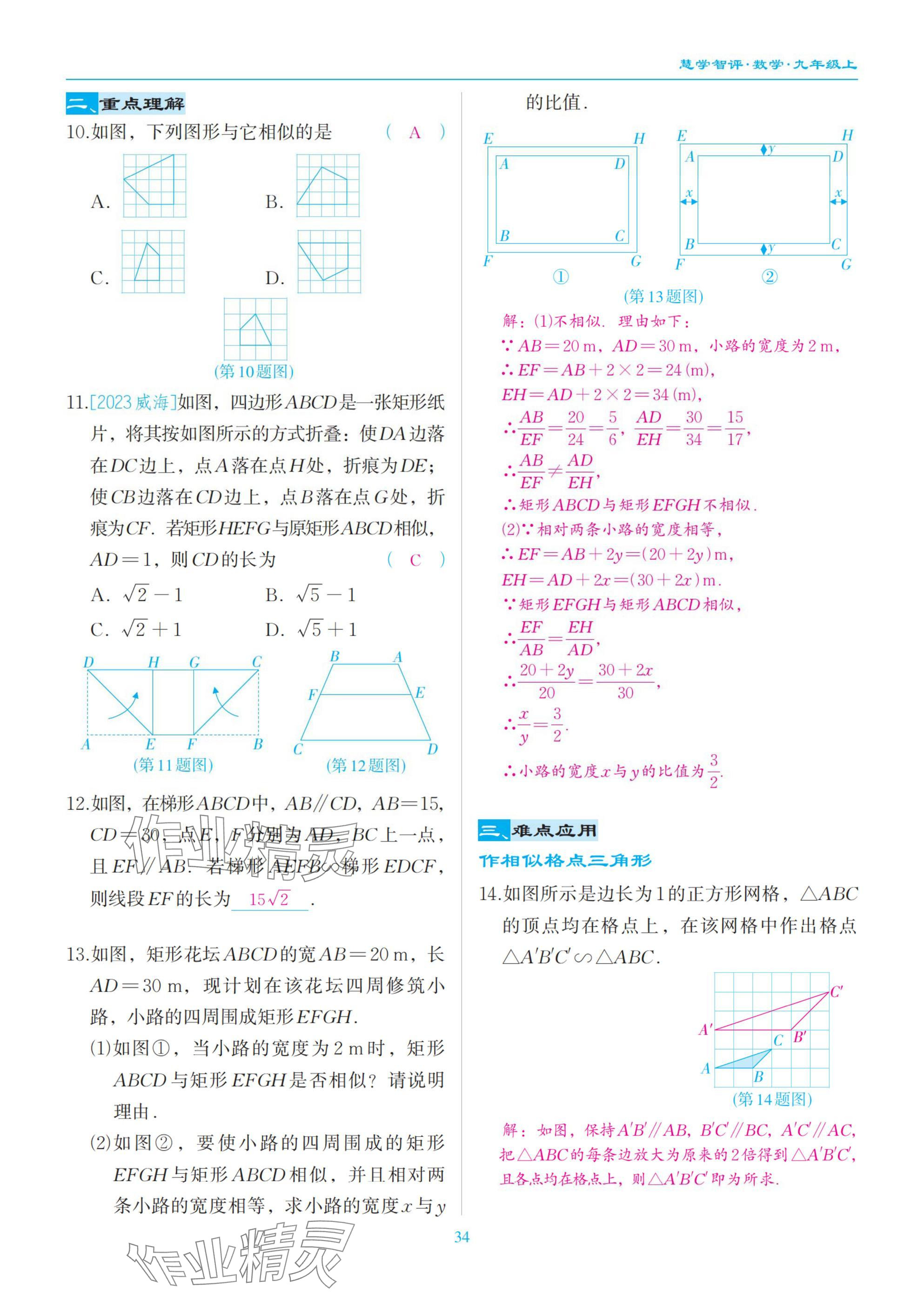 2025年慧學智評九年級數學上冊北師大版 參考答案第34頁